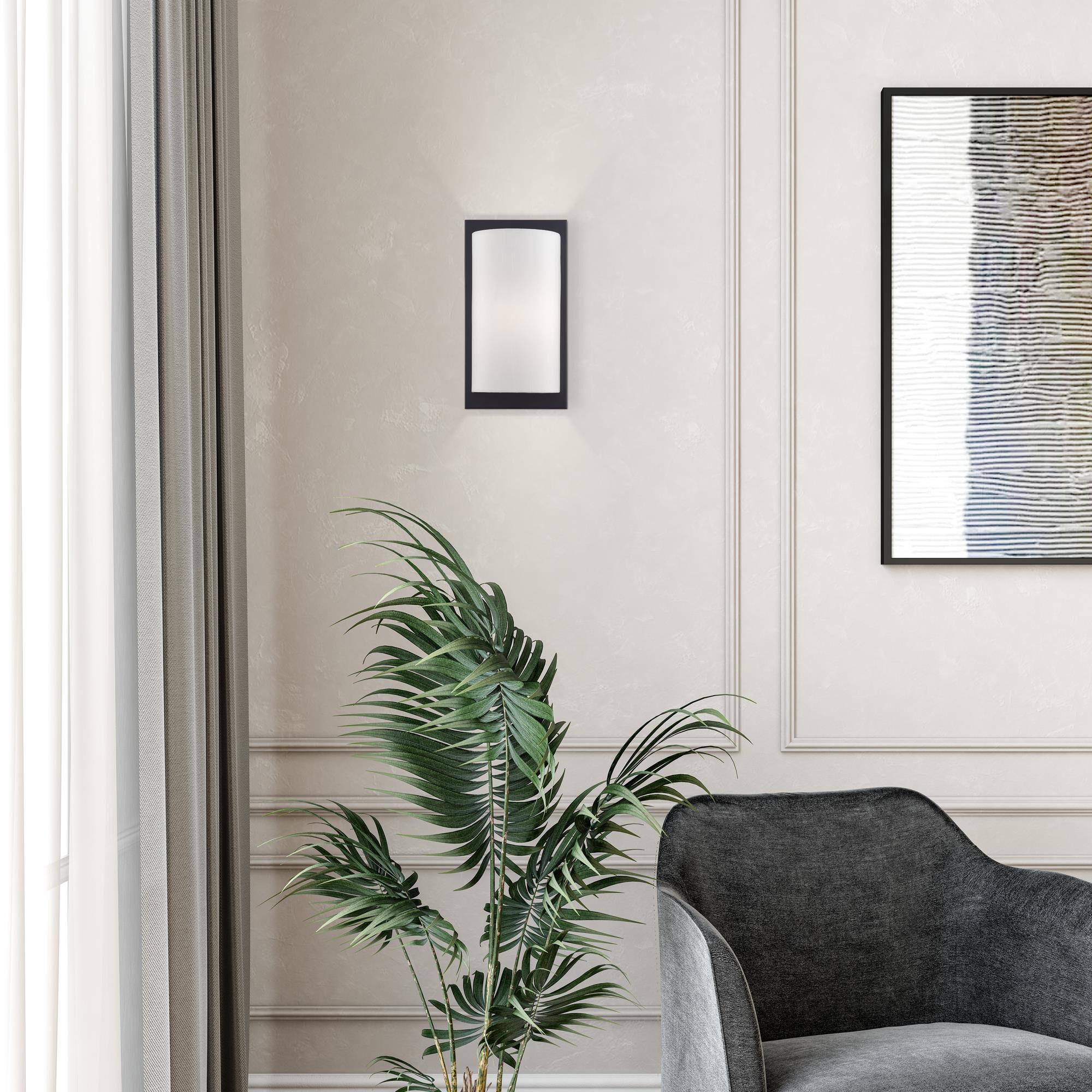 Shown in Black finish and Hand Crafted Off-White Fabric Hardback shade
