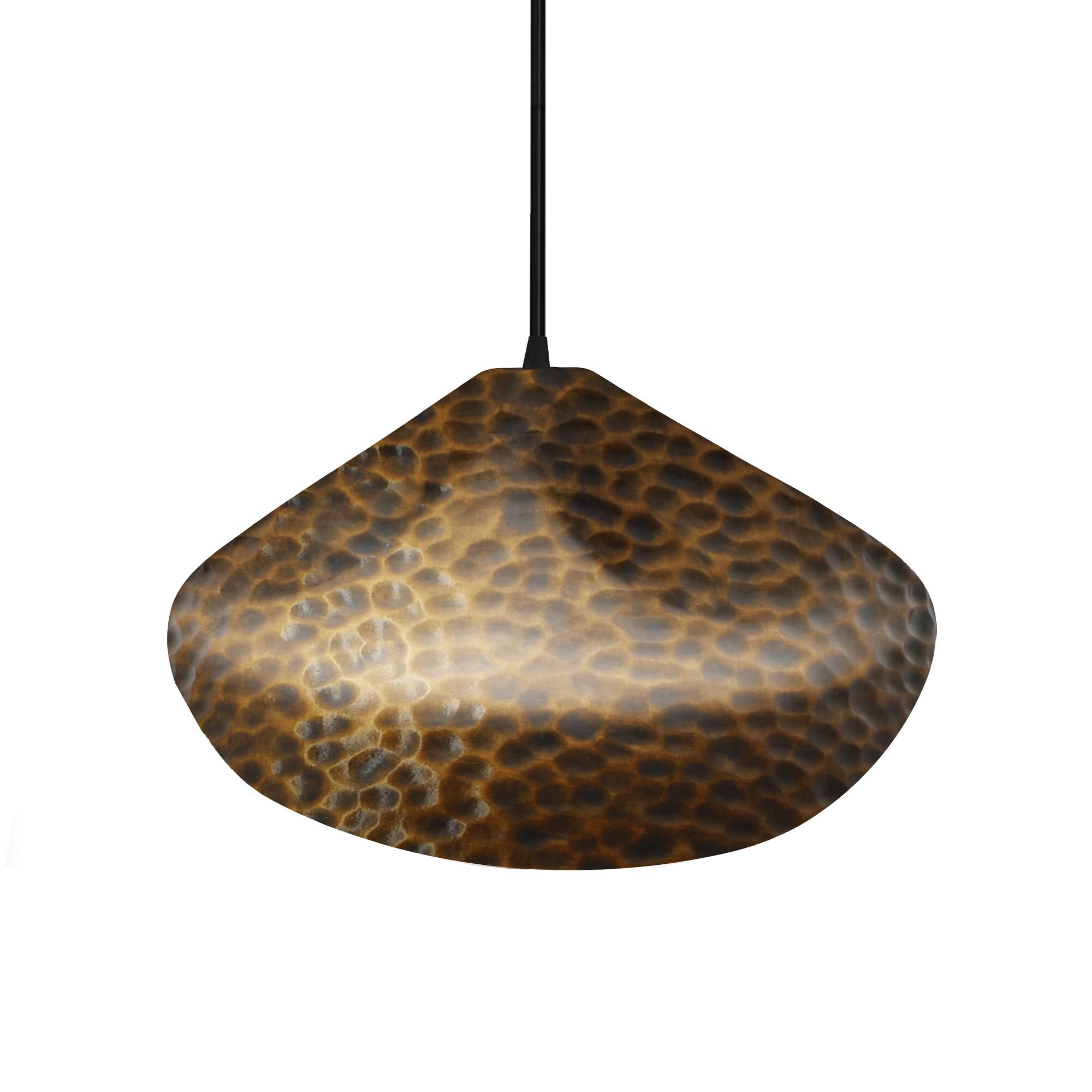 Shown in Matte Black finish and Hammered Brass shade