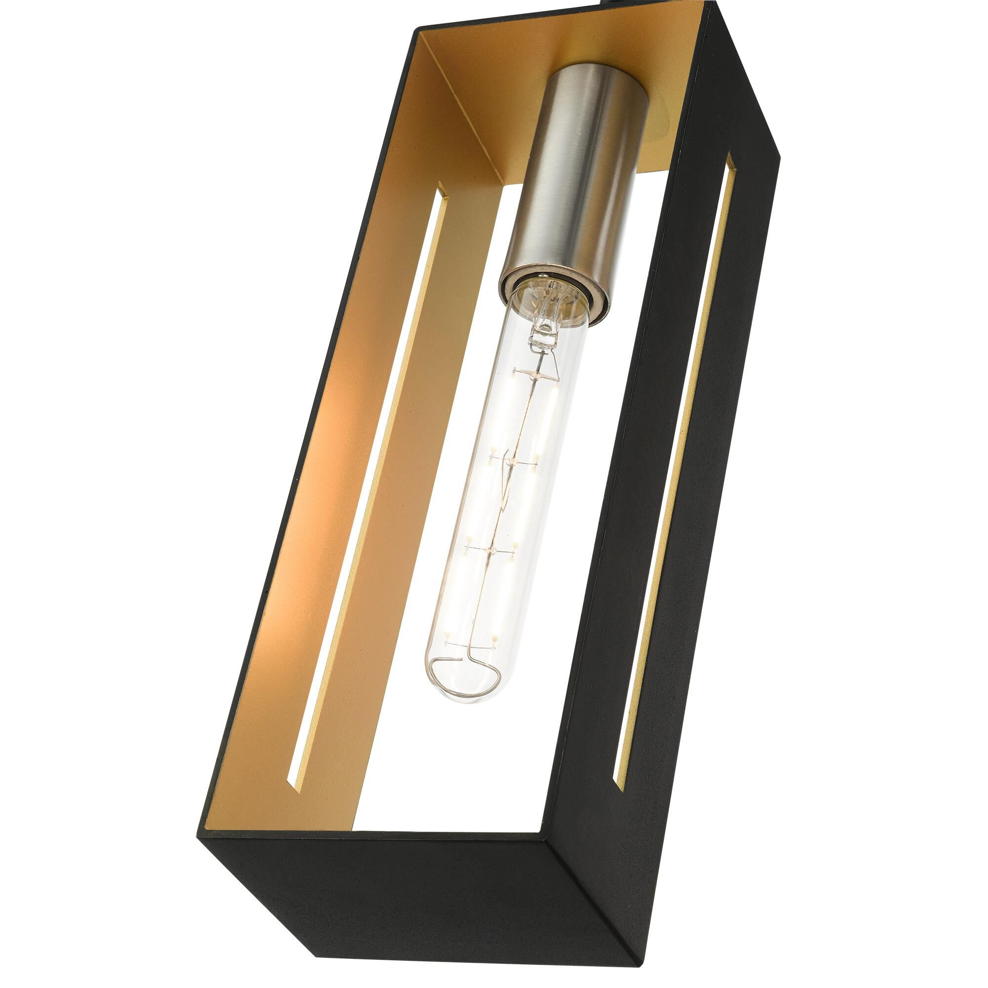 Shown in Textured Black With Brushed Nickel Accents finish and Hand Welded Textured Black  With Gold Finish Inside shade