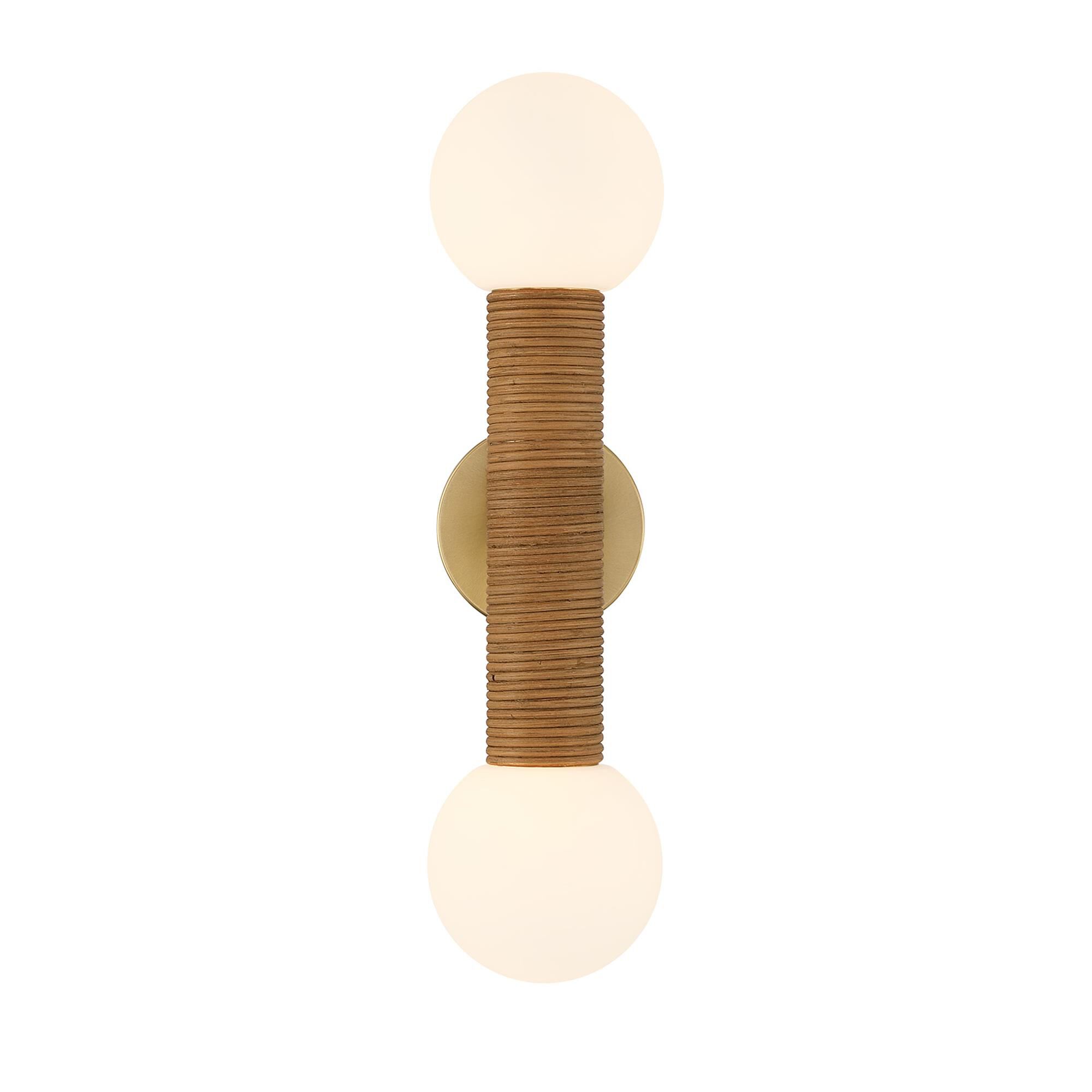 Shown in Warm Brass finish and White Opal glass