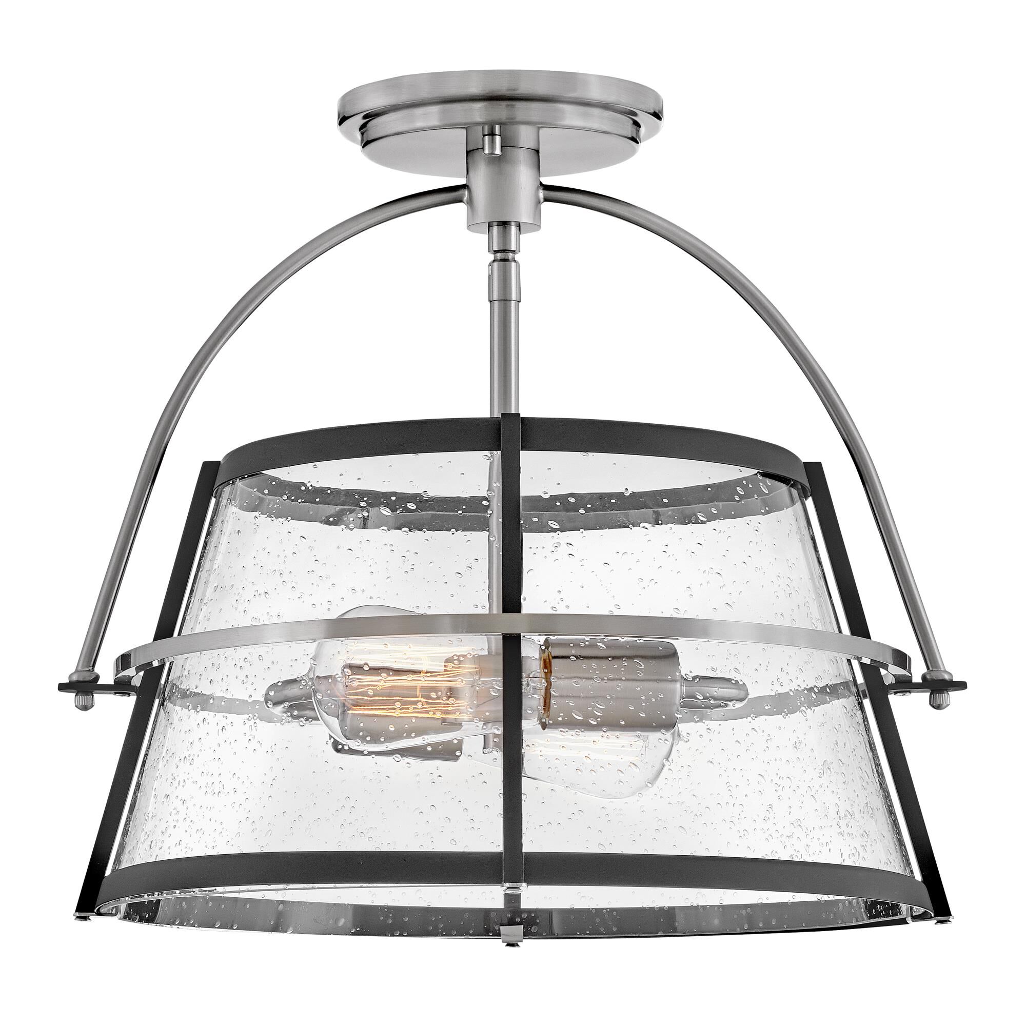 Shown in Brushed Nickel with Black Accents finish and Clear Seedy glass