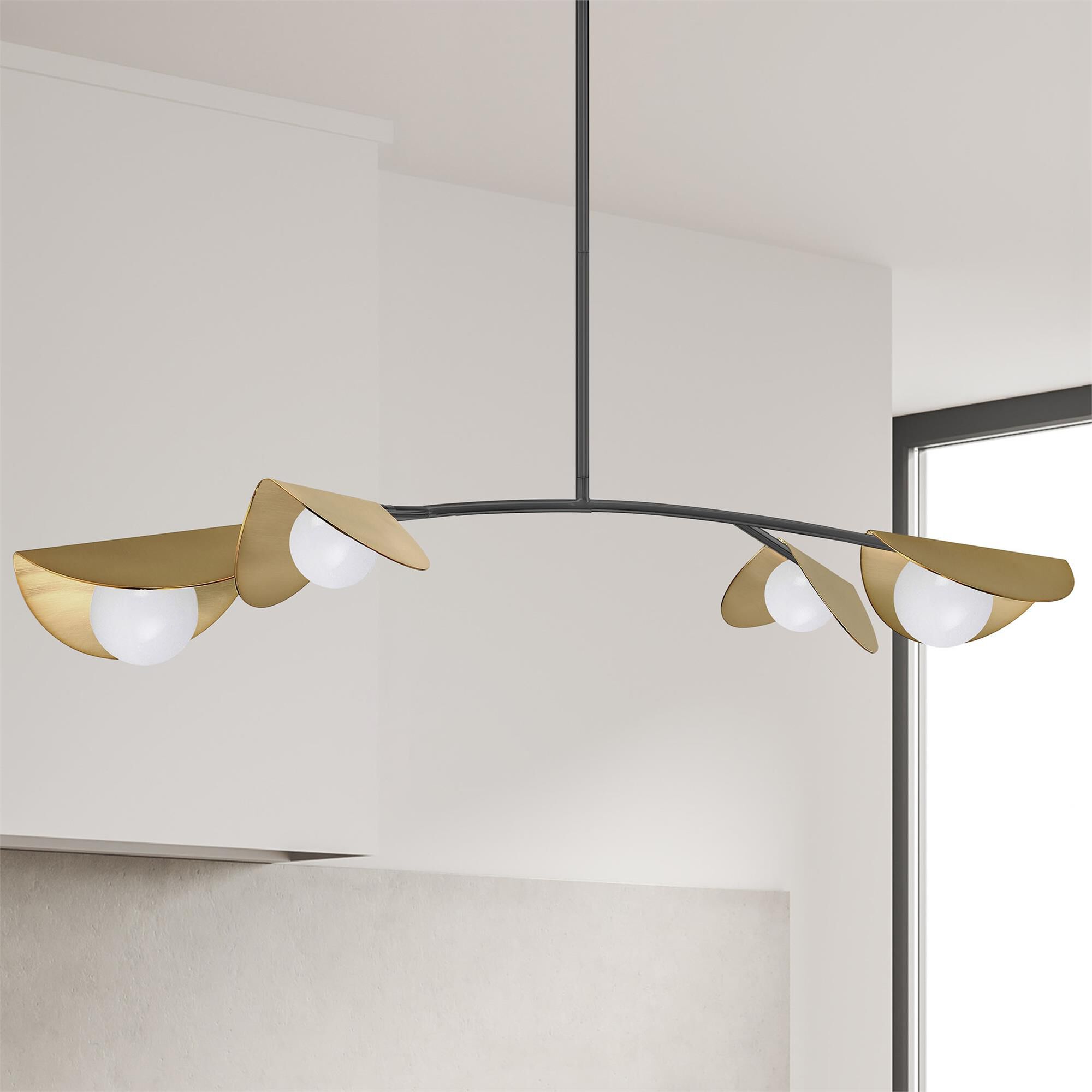 Shown in Matte Black and White finish and Aged Brass Dome shade