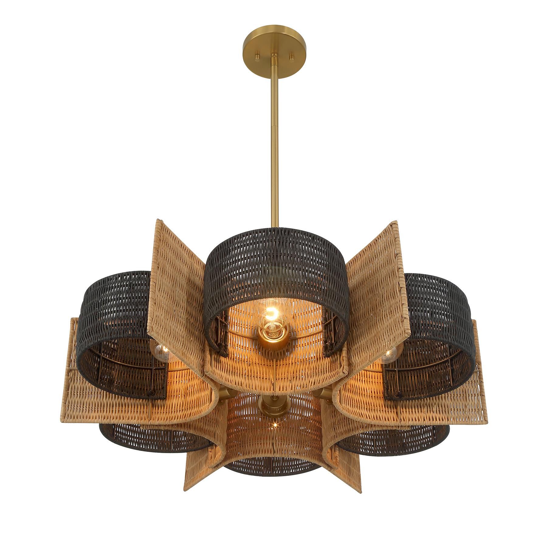 Shown in Warm Brass finish and Natural Rattan accent