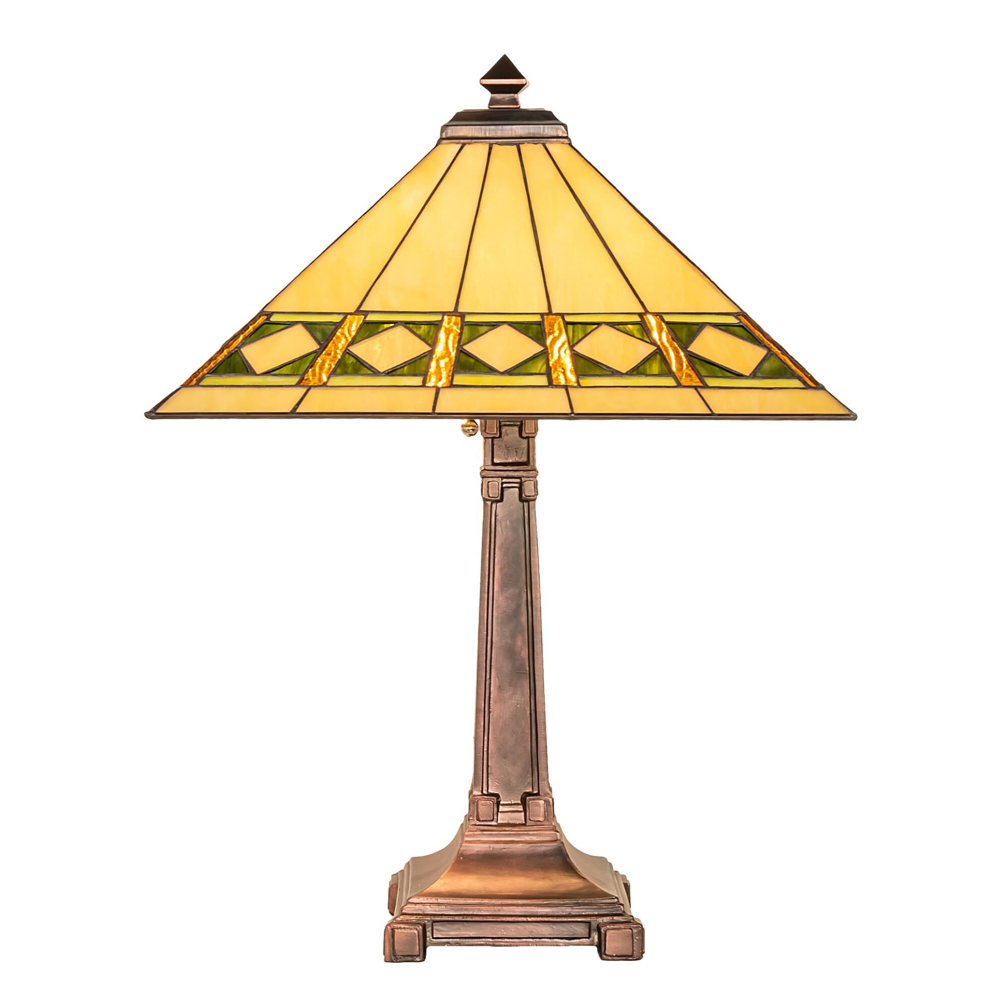Shown in Mahogany Bronze finish and Mauve;Amber /Acrylic;Green;Beige glass