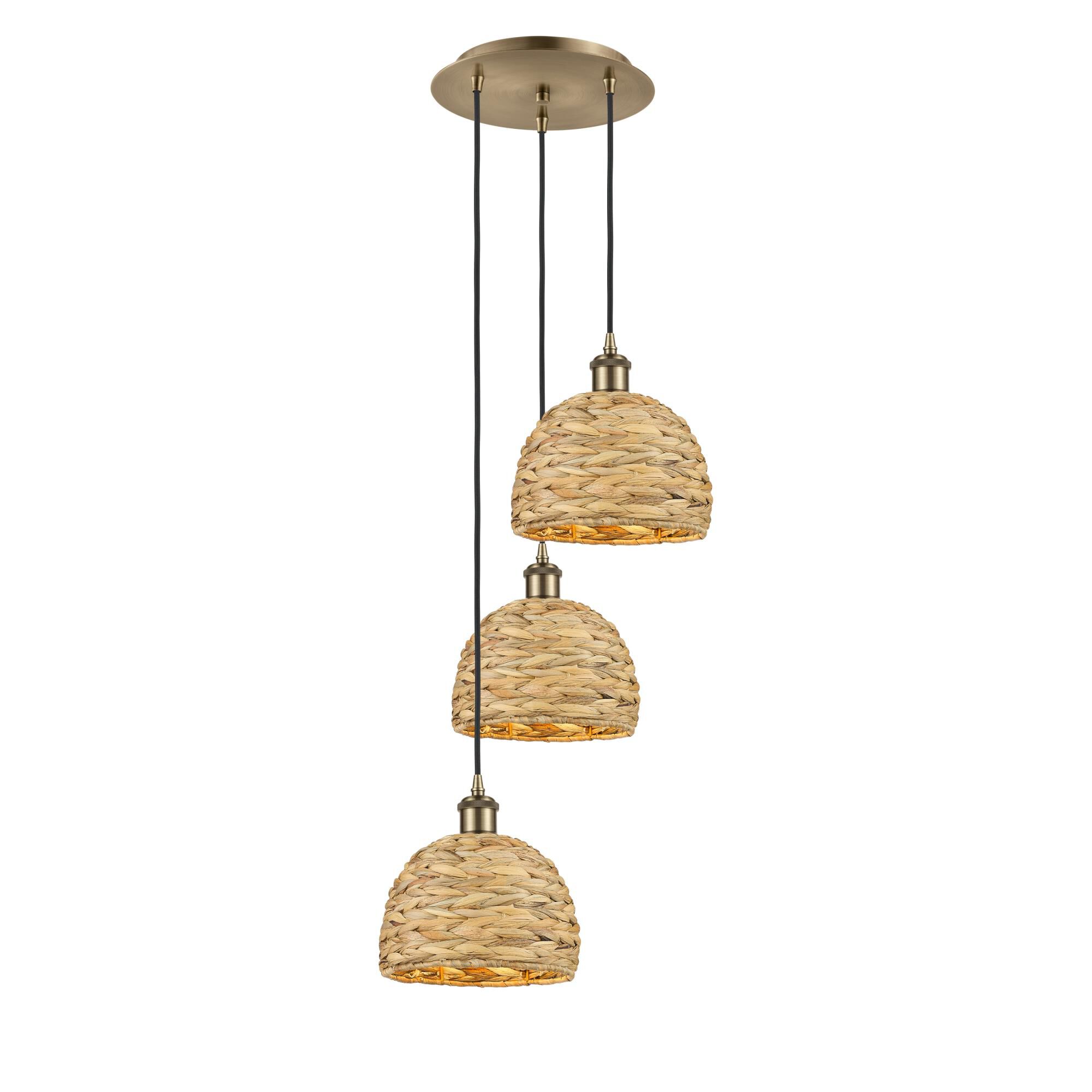 Shown in Antique Brass finish and Natural shade