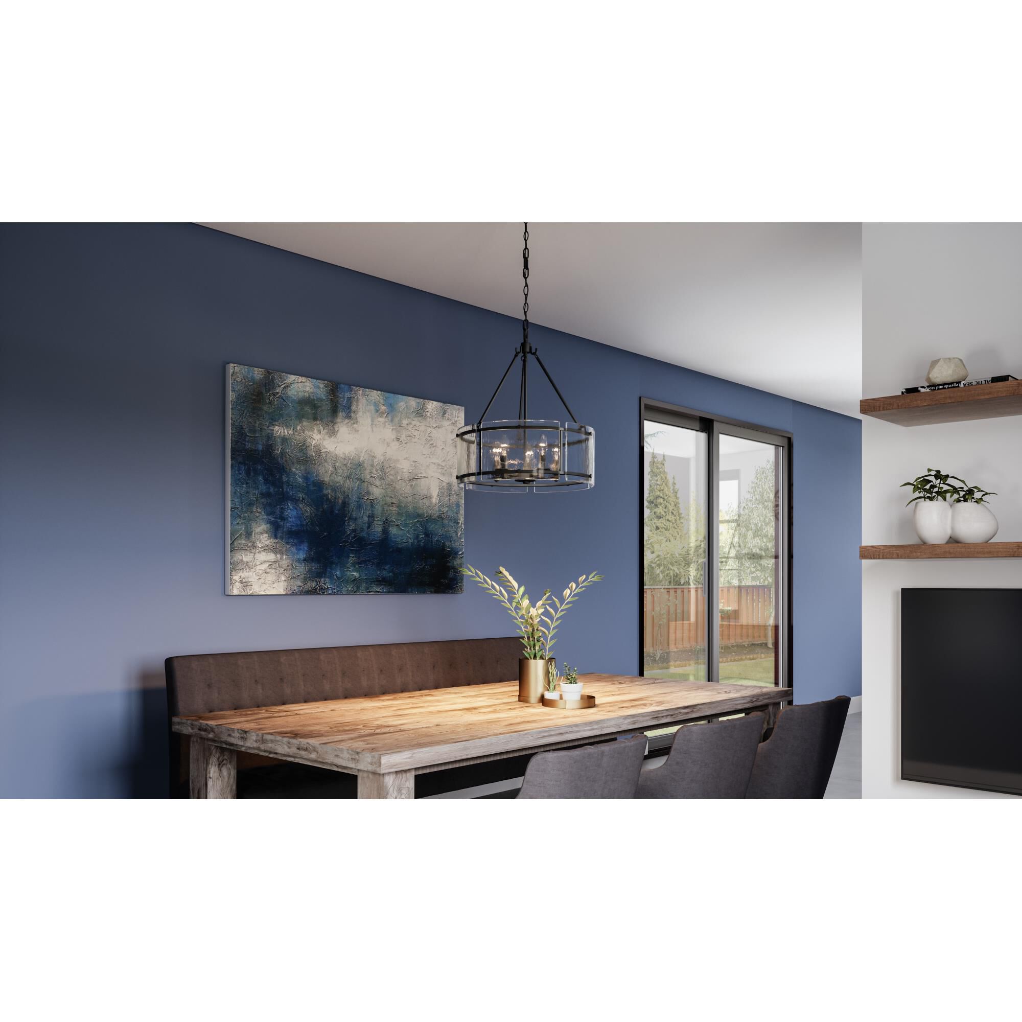 Shown in Earth Black finish and Clear Textured shade