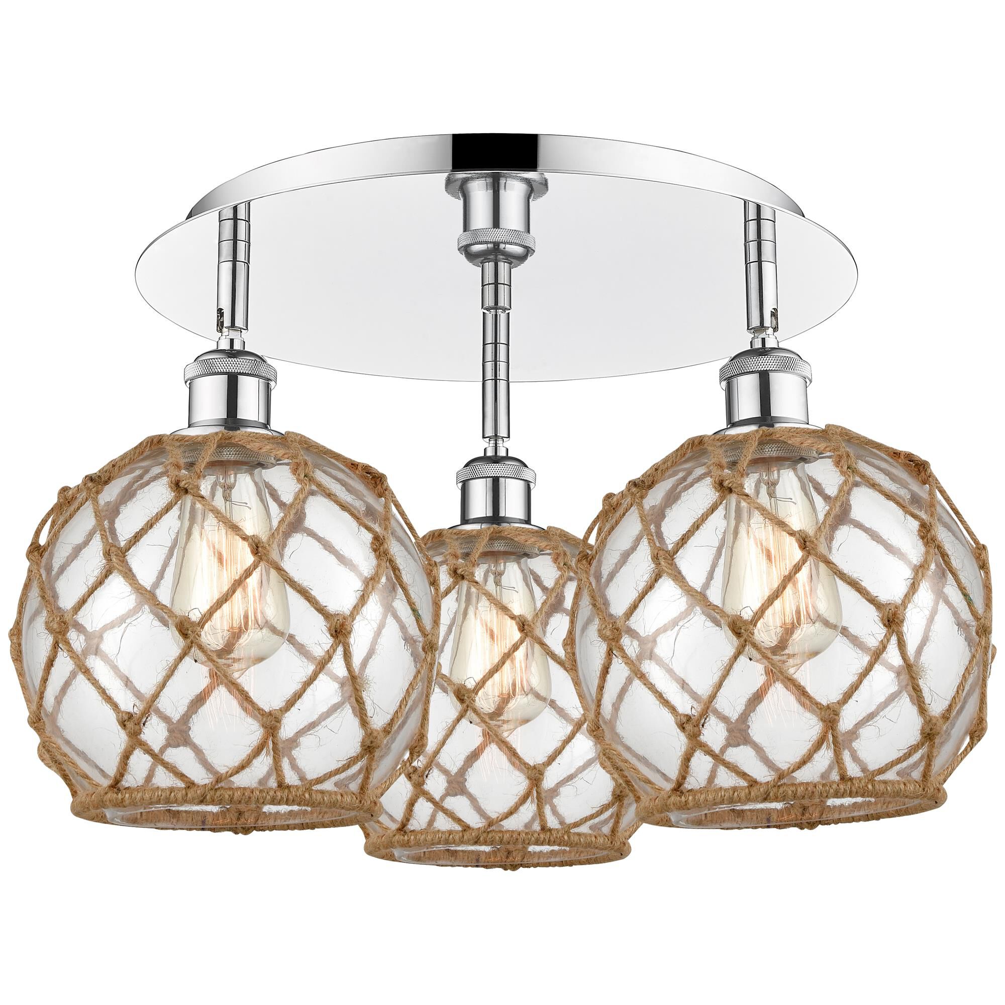 Shown in Polished Chrome finish and Clear with Brown Rope glass