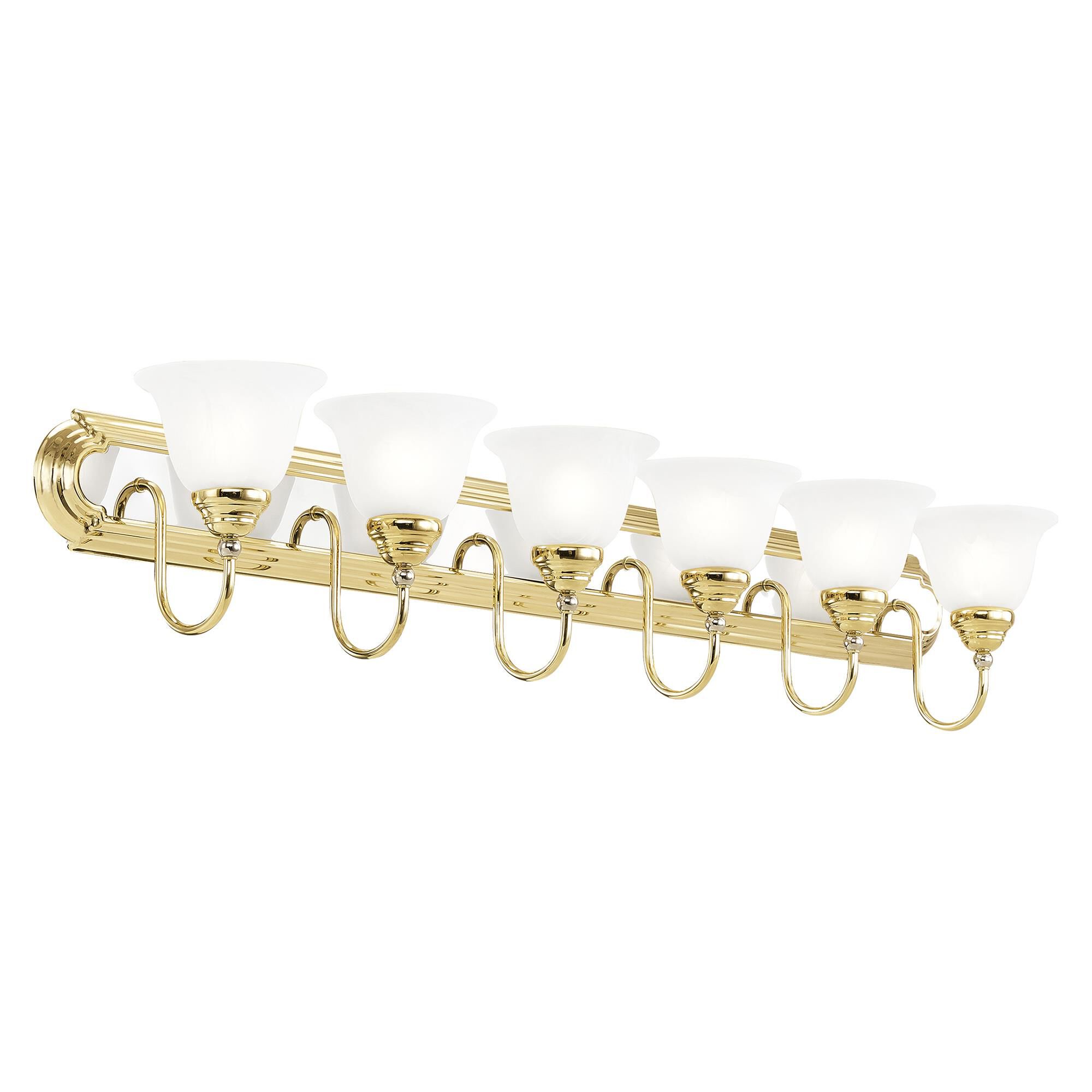 Shown in Polished Brass-Chrome finish and White Alabaster glass