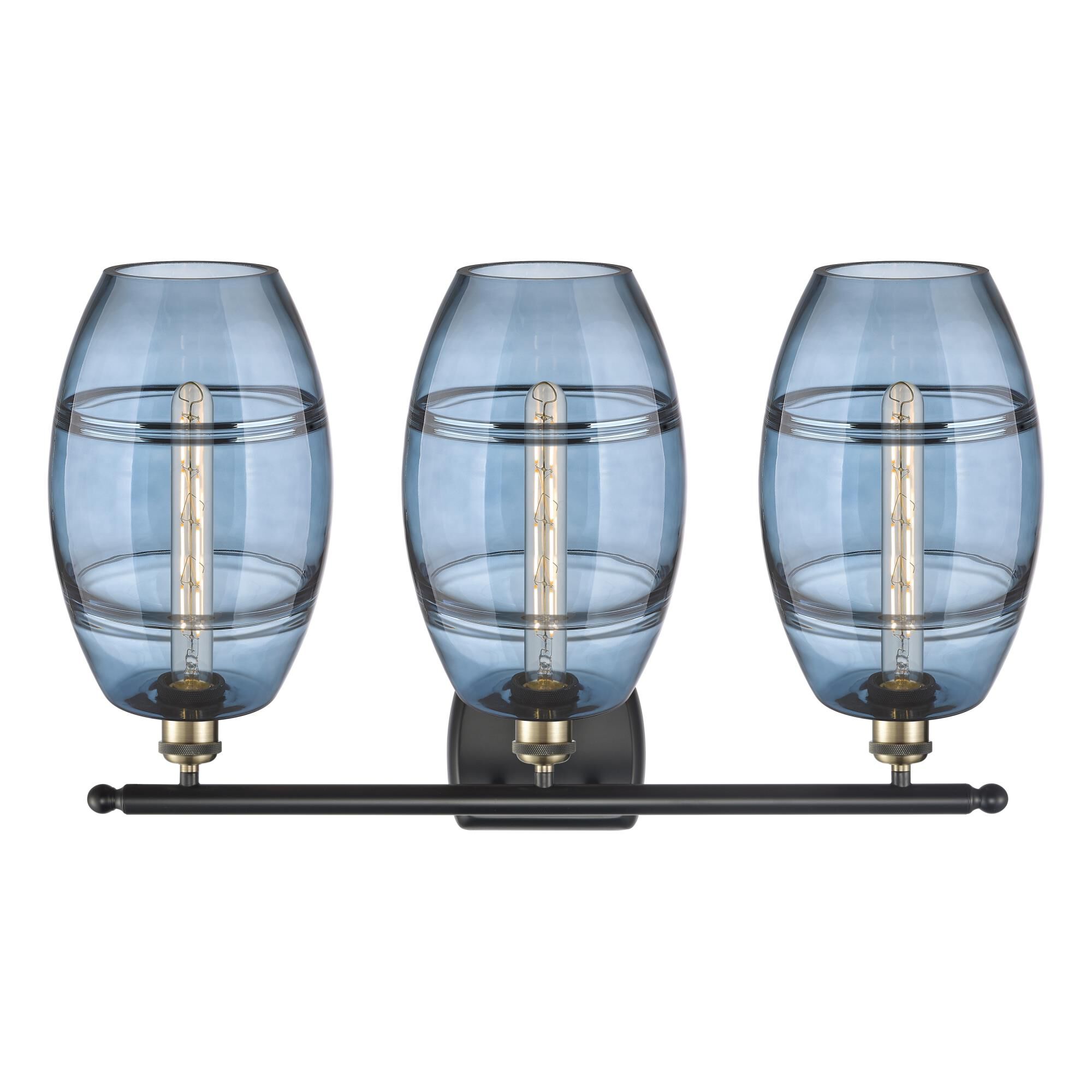 Shown in Black Antique Brass finish and Princess Blue glass