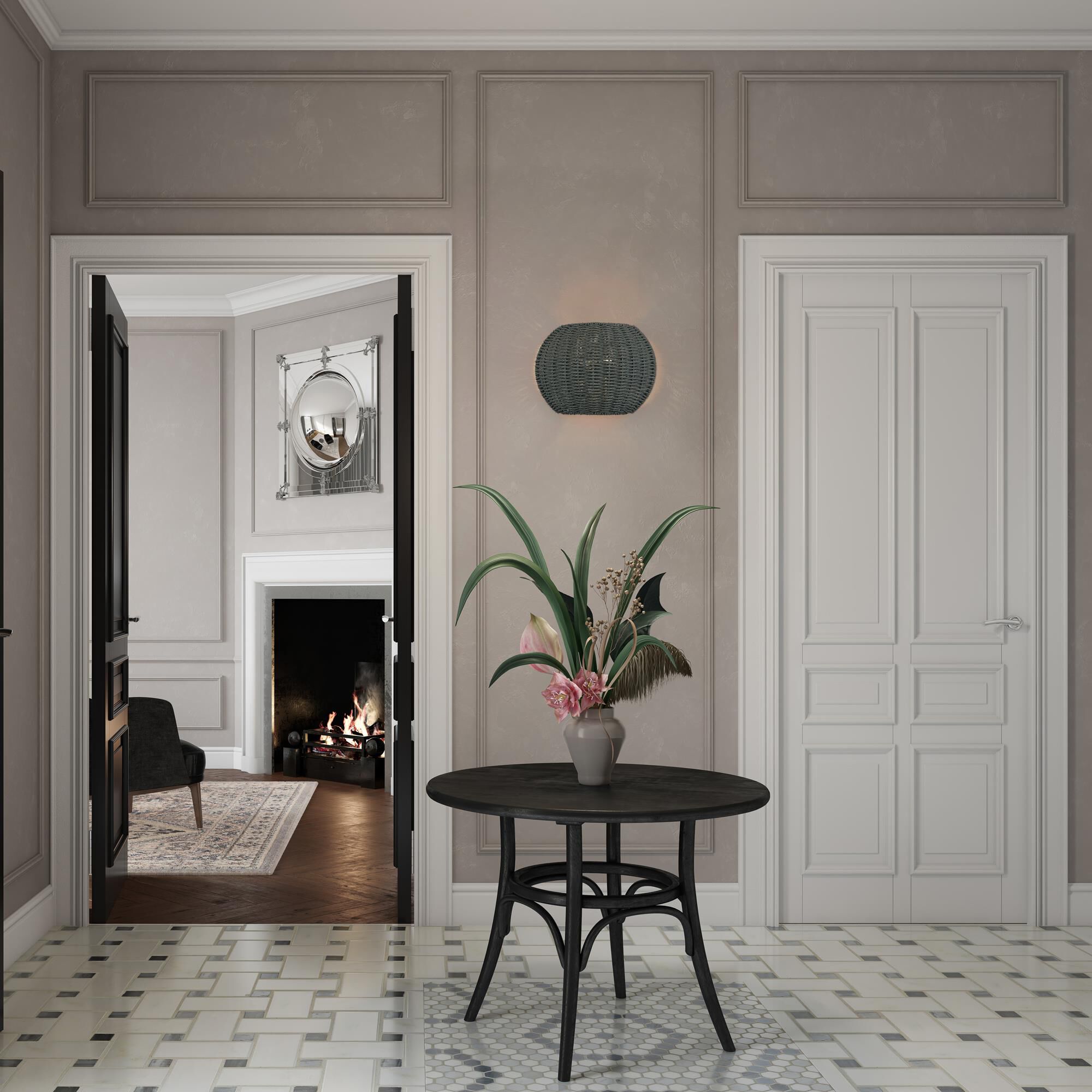 Shown in Black finish and Hand-Woven Midnight Black Color Paper Rope shade