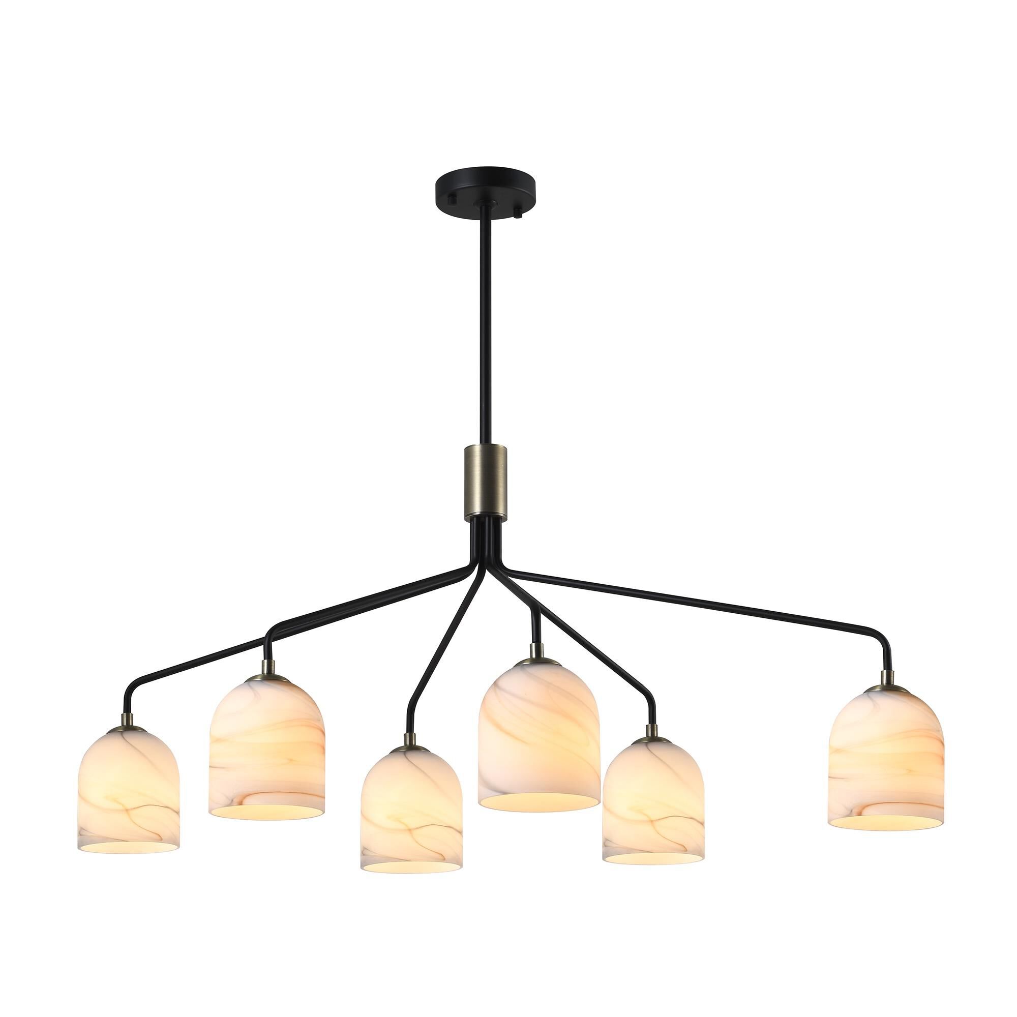 Shown in Black and Brushed Brass finish and Alabaster Style glass
