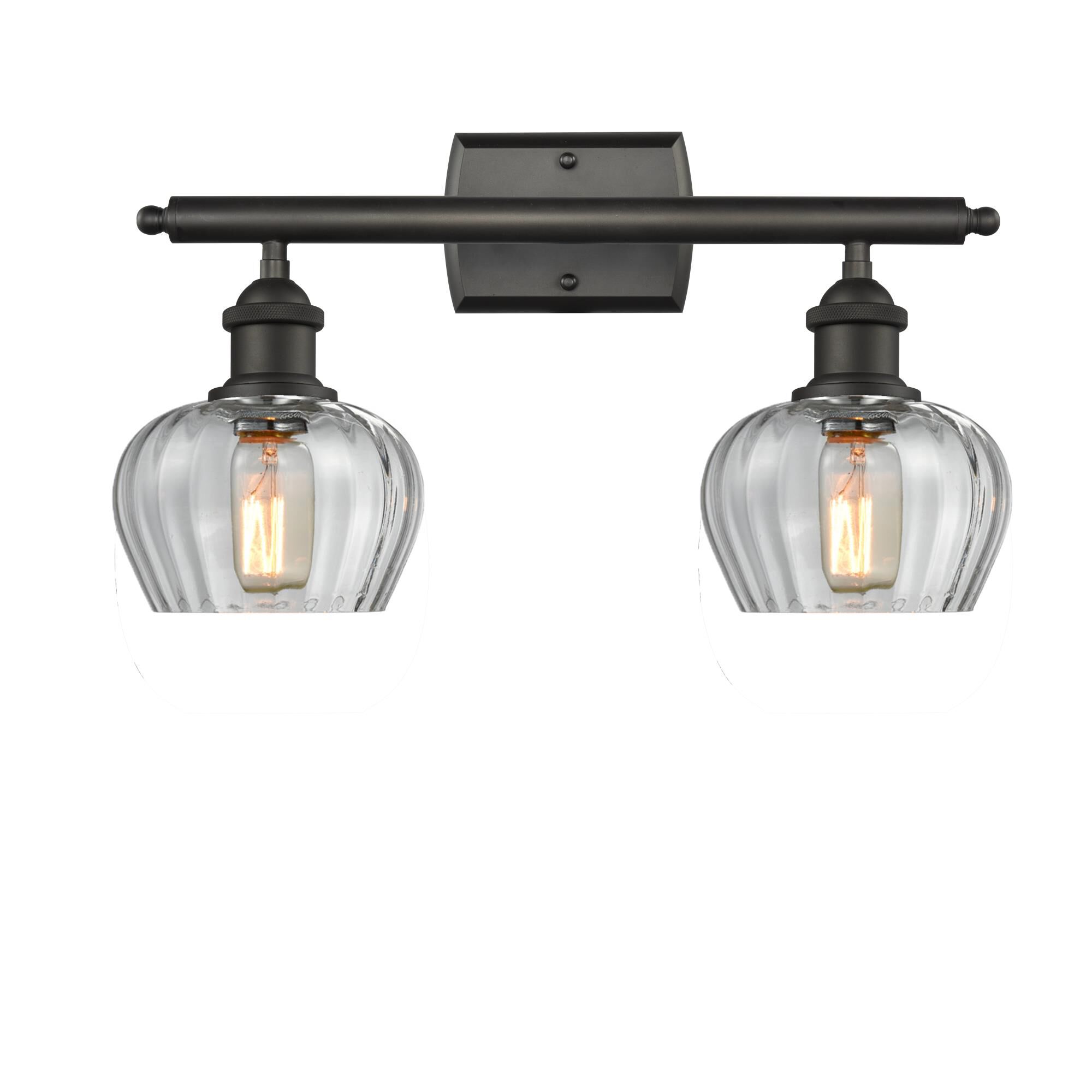 Shown in Oil Rubbed Bronze finish and Clear Fluted glass