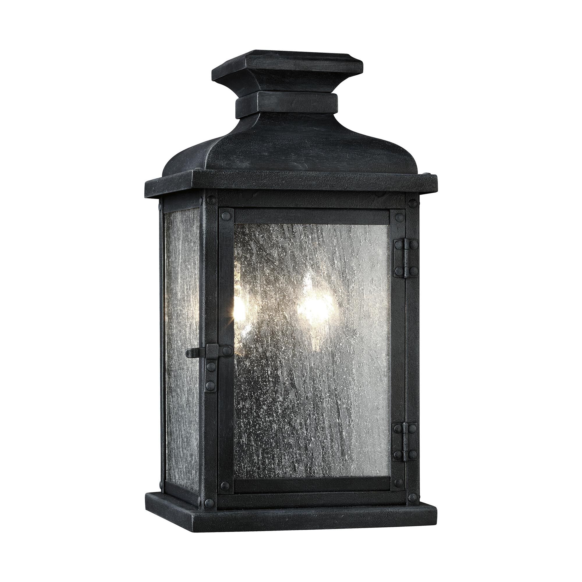 Shown in Dark Weathered Zinc finish and Clear Seeded Panels glass