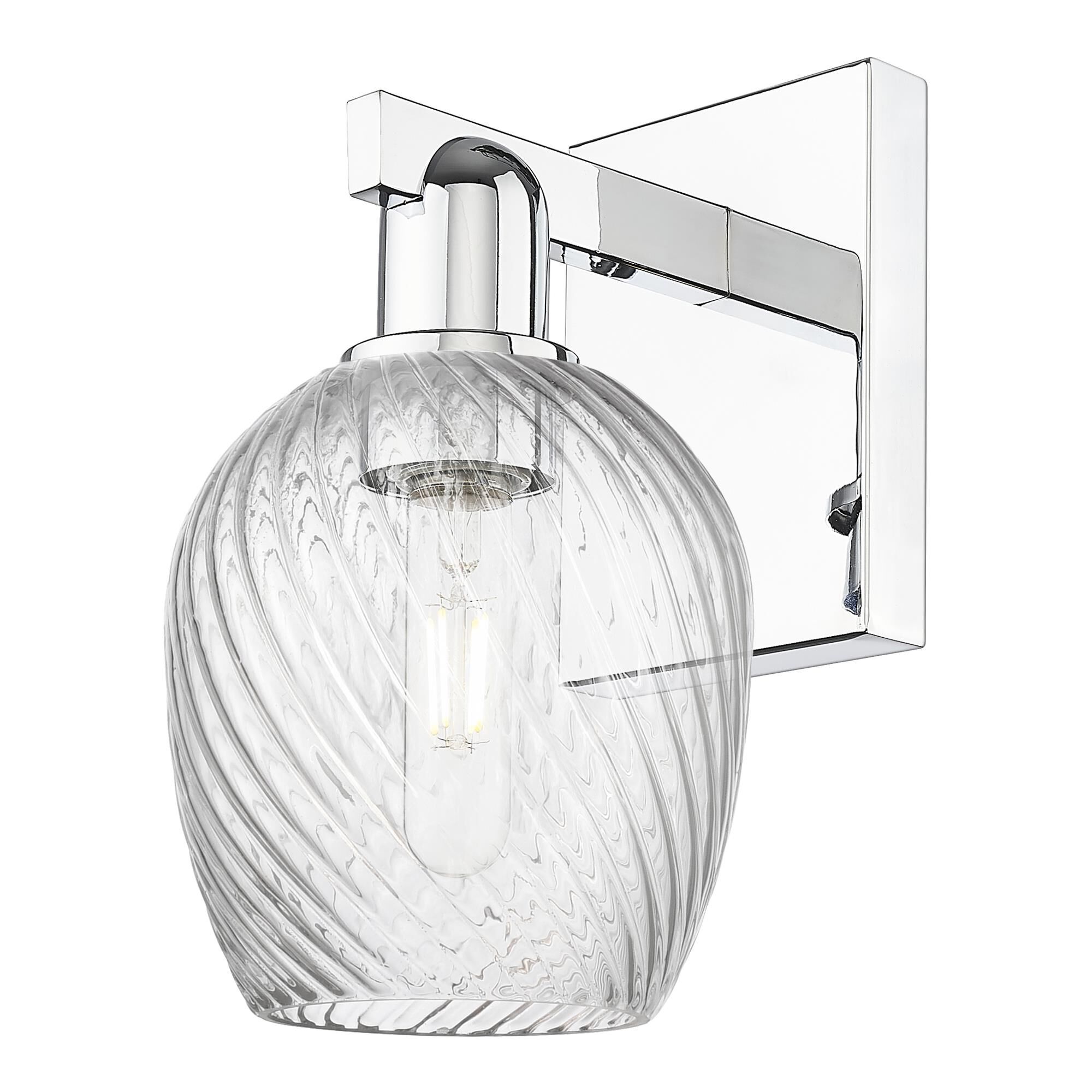 Shown in Oil Rubbed Bronze finish and Clear Spiral Fluted glass