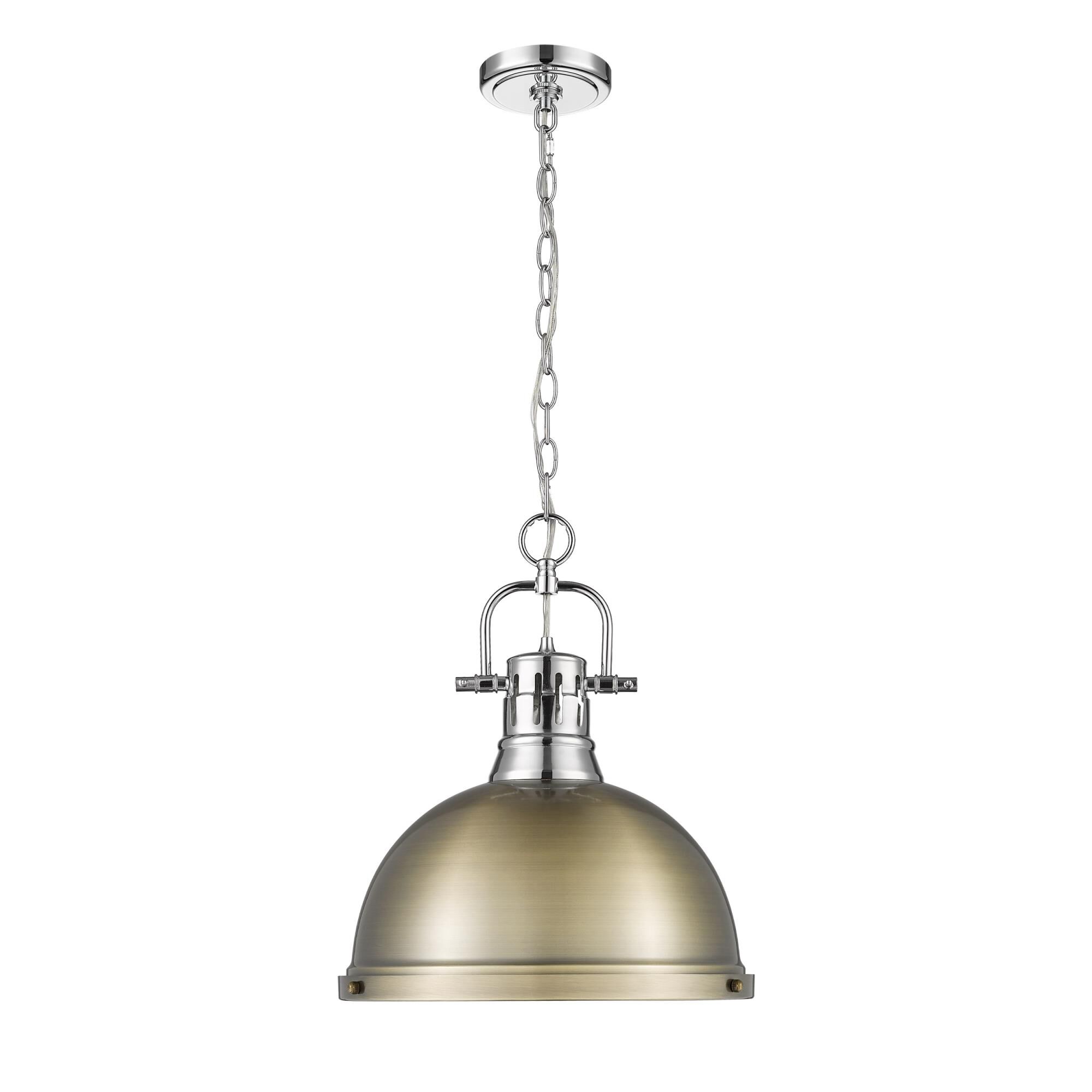 Shown in Chrome finish and Aged Brass shade