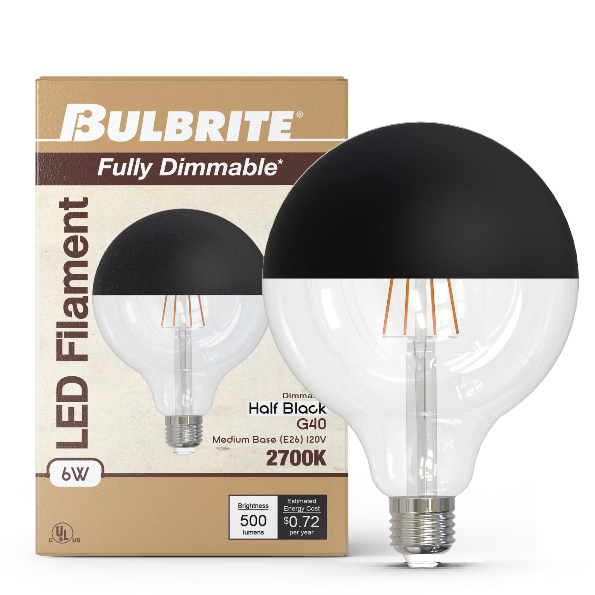 Half Black G40 Base E26 2700K LED Light Bulb by Bulbrite
