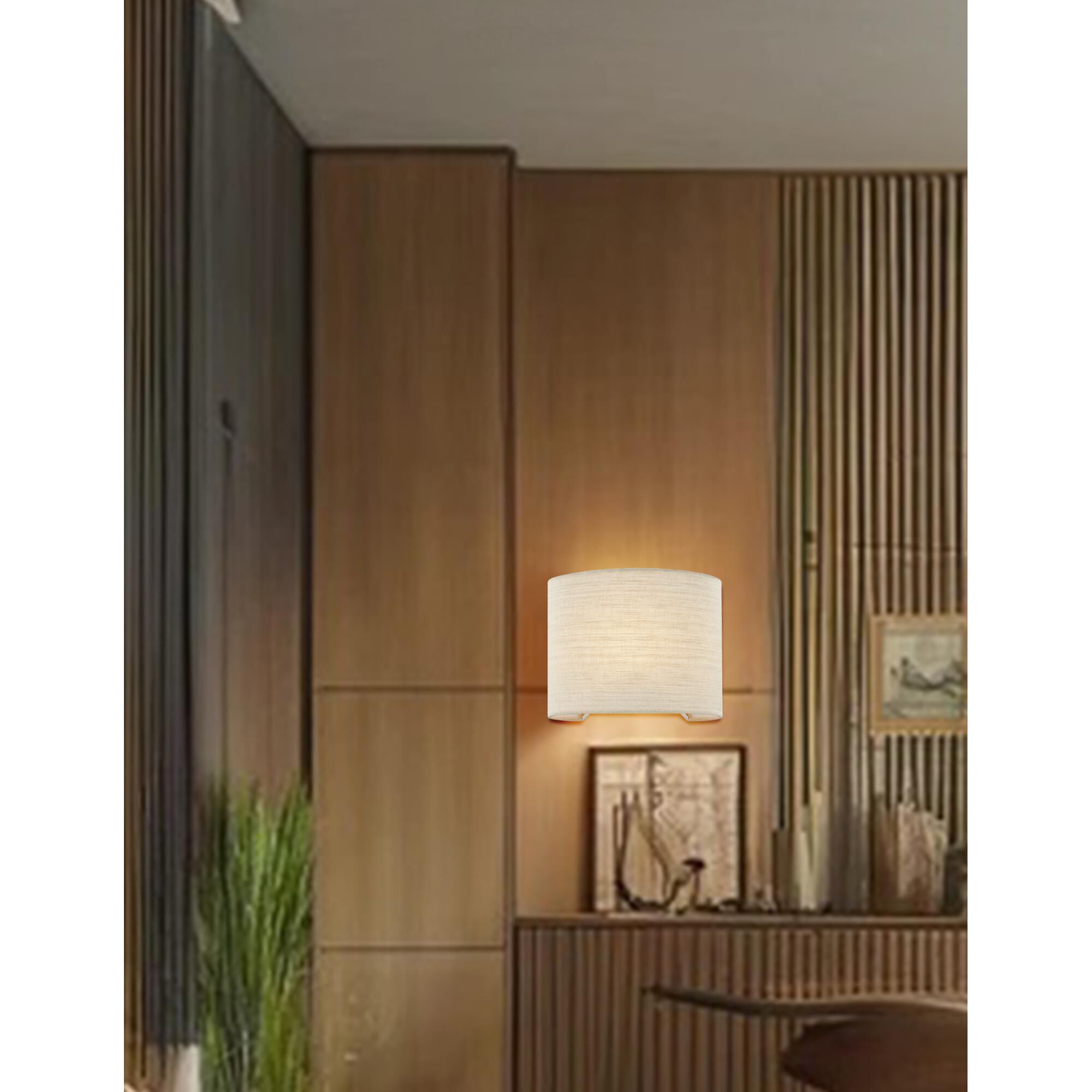 Shown in Cream, White finish and Cream Woven Fabric shade