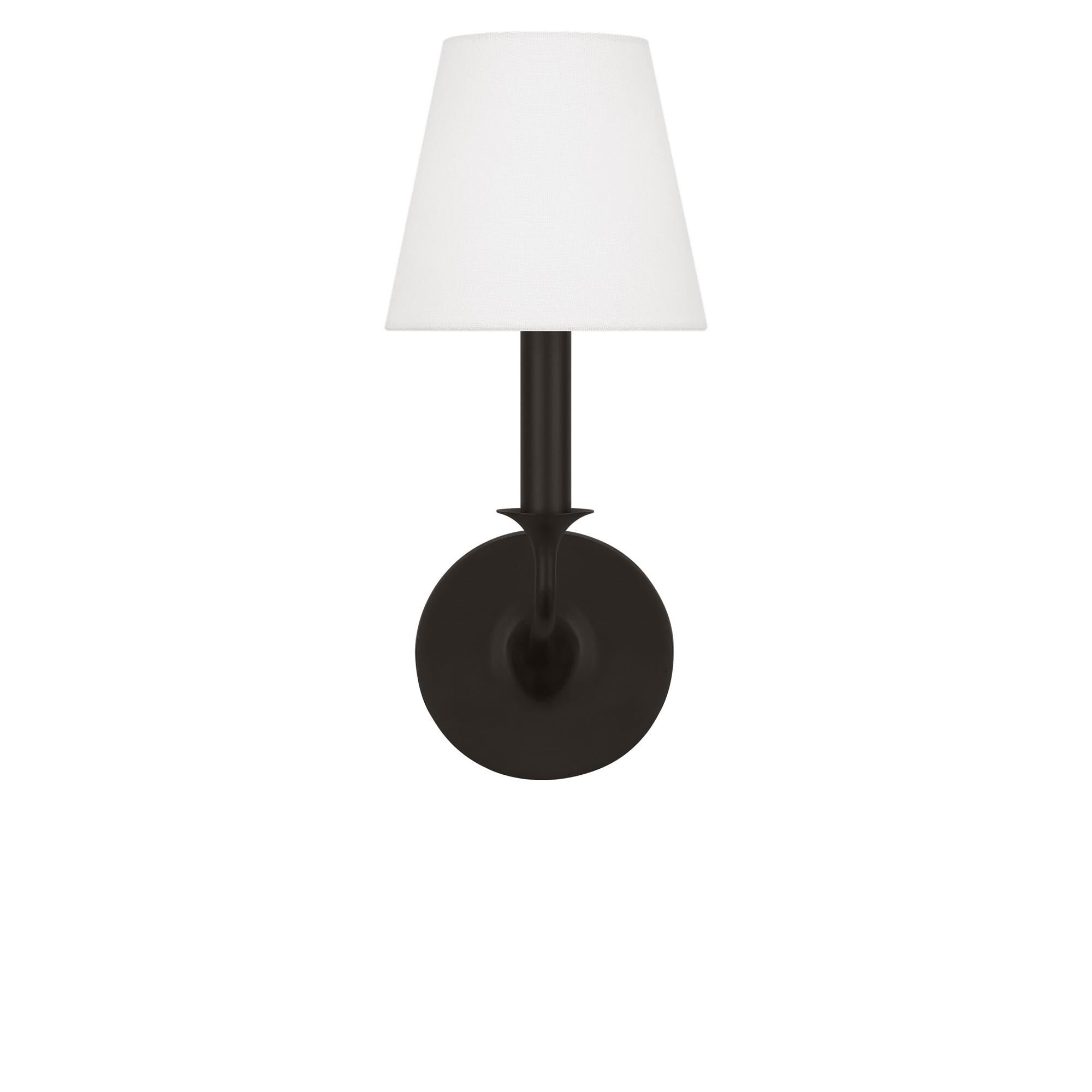 Shown in Aged Iron finish and White Linen Fabric shade