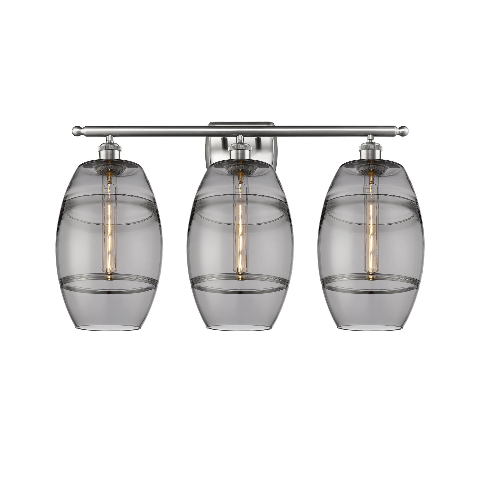 Shown in Brushed Satin Nickel finish and Light Smoke glass