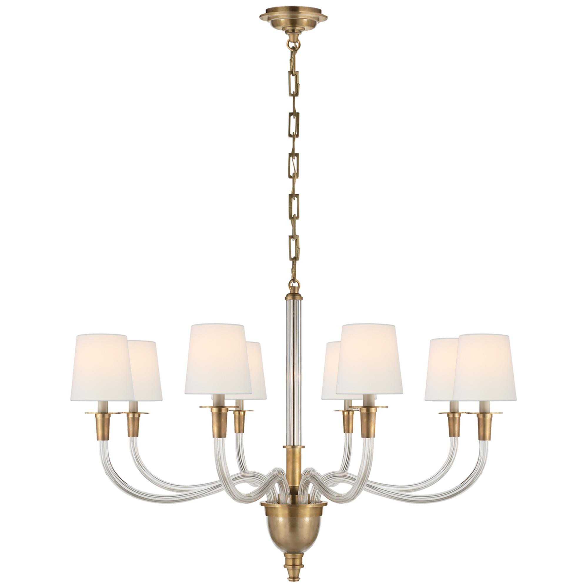 Shown in Hand-Rubbed Antique Brass finish and Linen shade