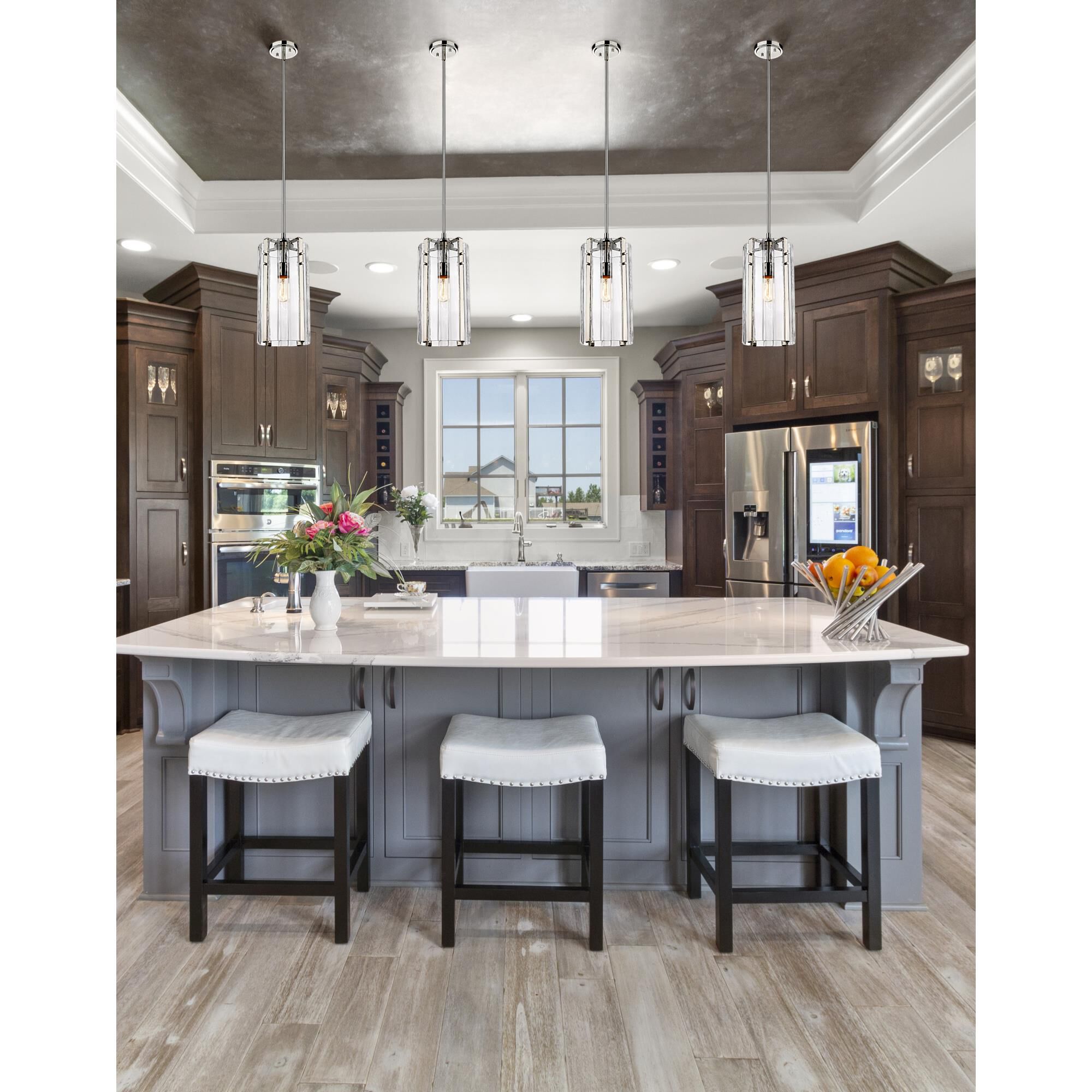 Shown in Polished Nickel finish and Clear glass and Clear shade