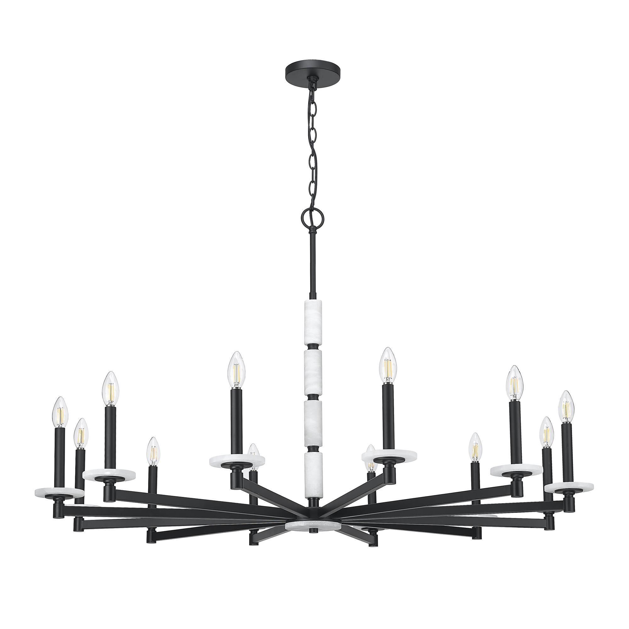 Shown in Matte Black finish and Alabaster glass and Alabaster shade
