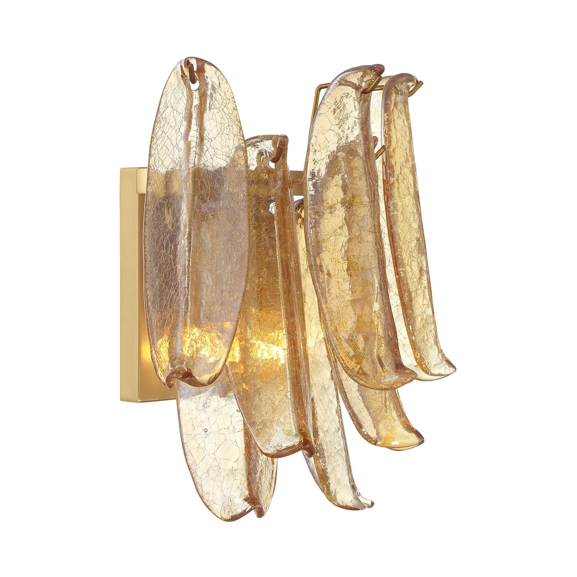 Shown in Legacy Brass finish and Amber Crackled glass