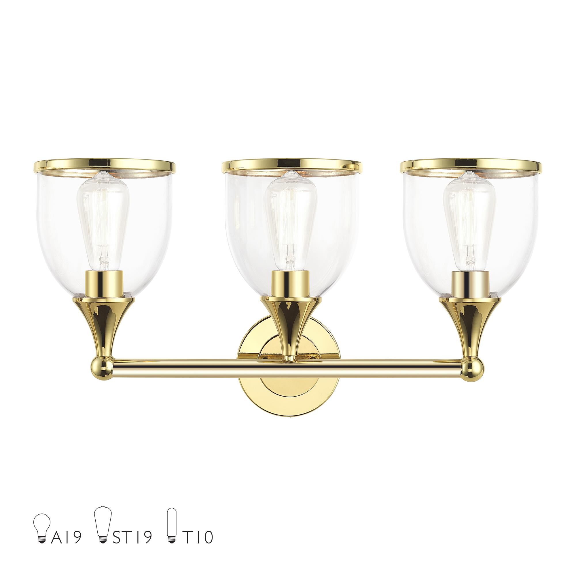 Shown in Polished Brass finish and Mouth Blown Clear glass