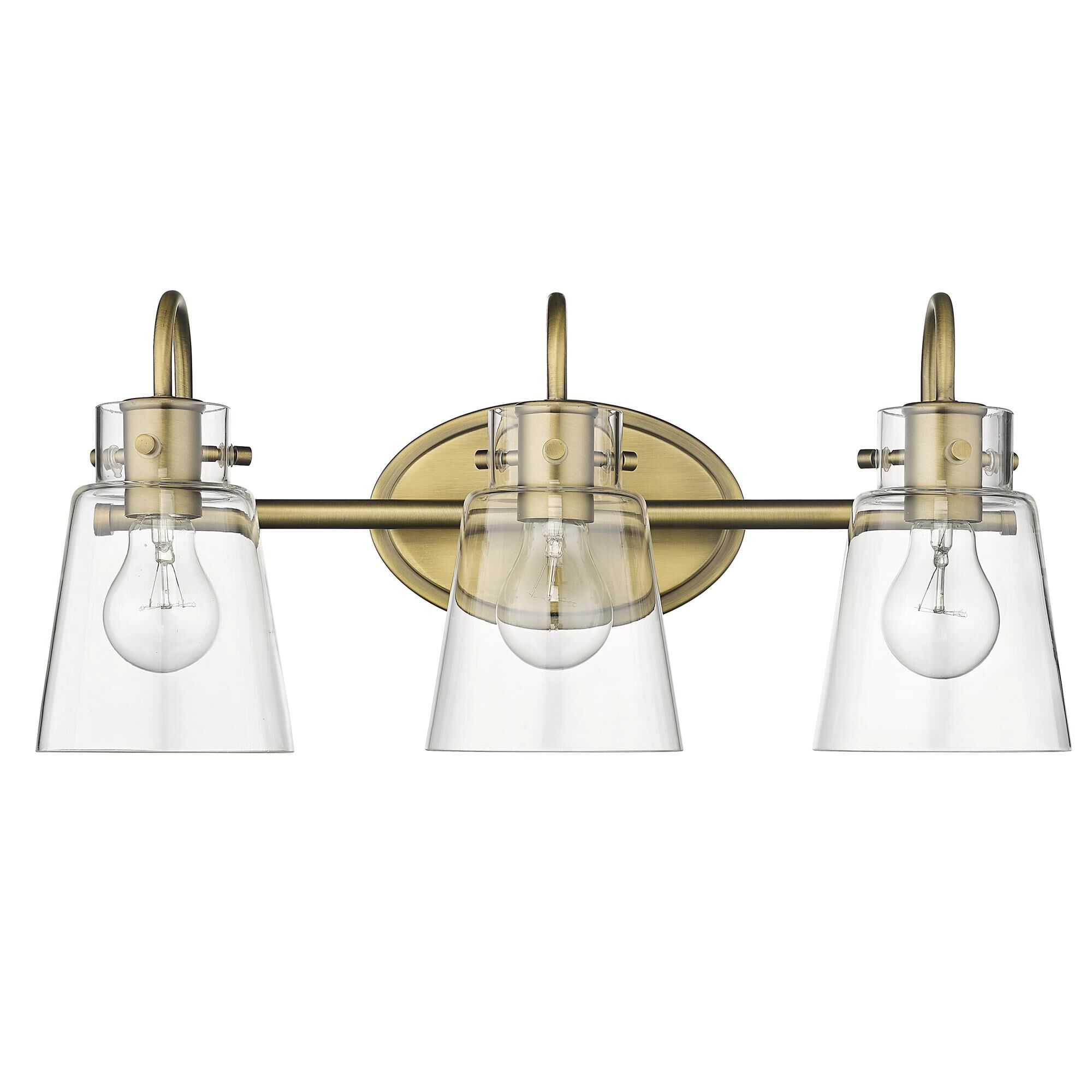 Shown in Antique Brass finish and Clear Glass shade