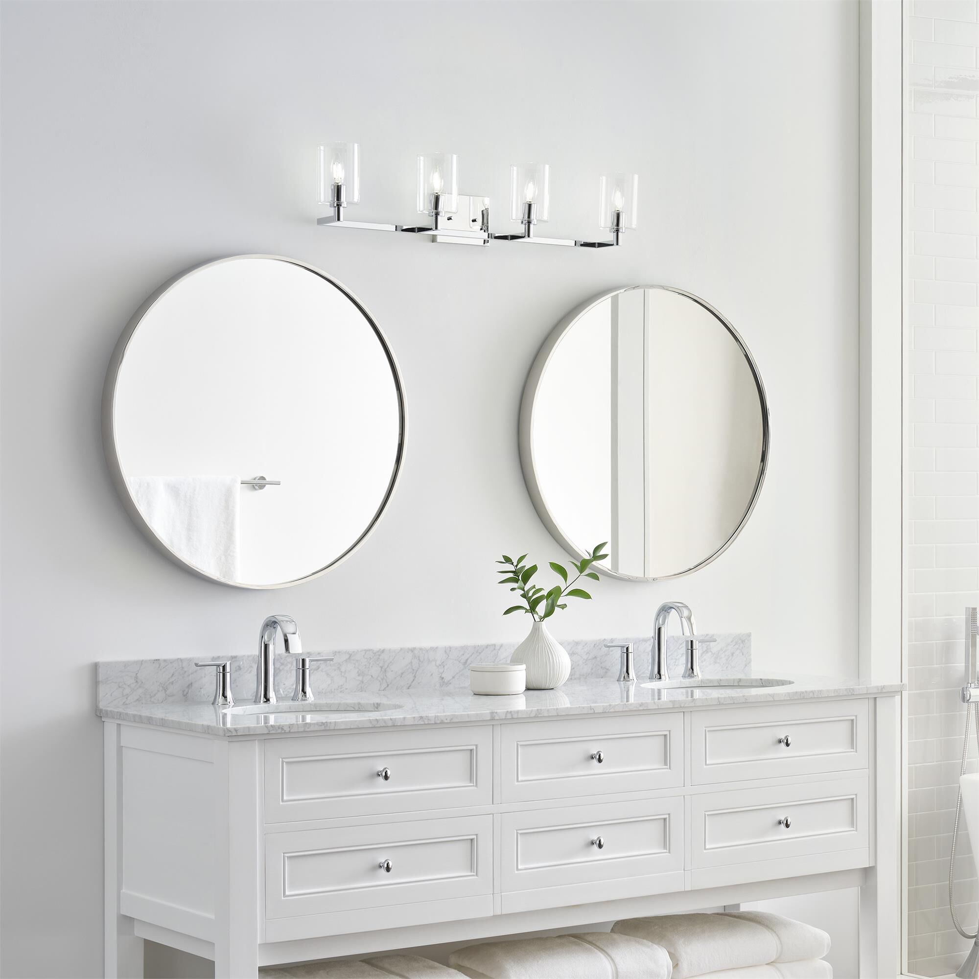 Shown in Chrome finish and Clear glass