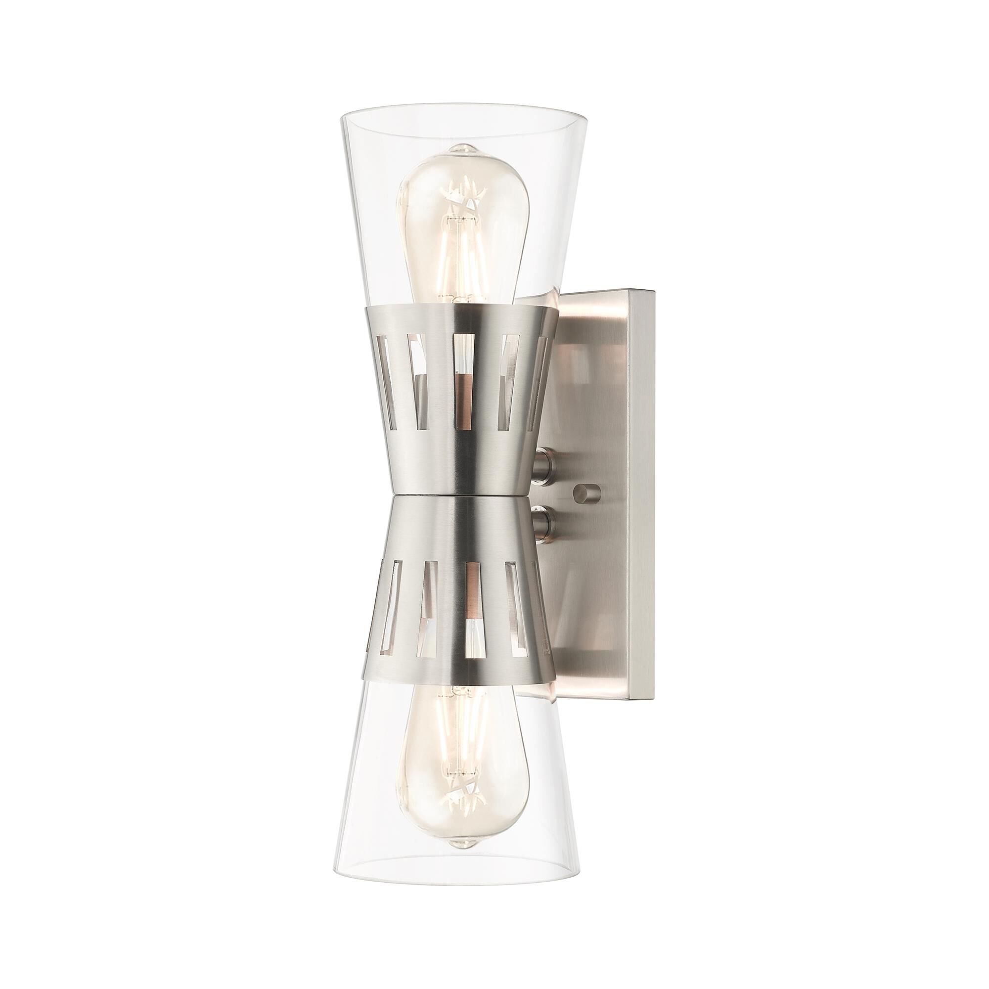 Shown in Brushed Nickel finish and Hand Blown Clear glass