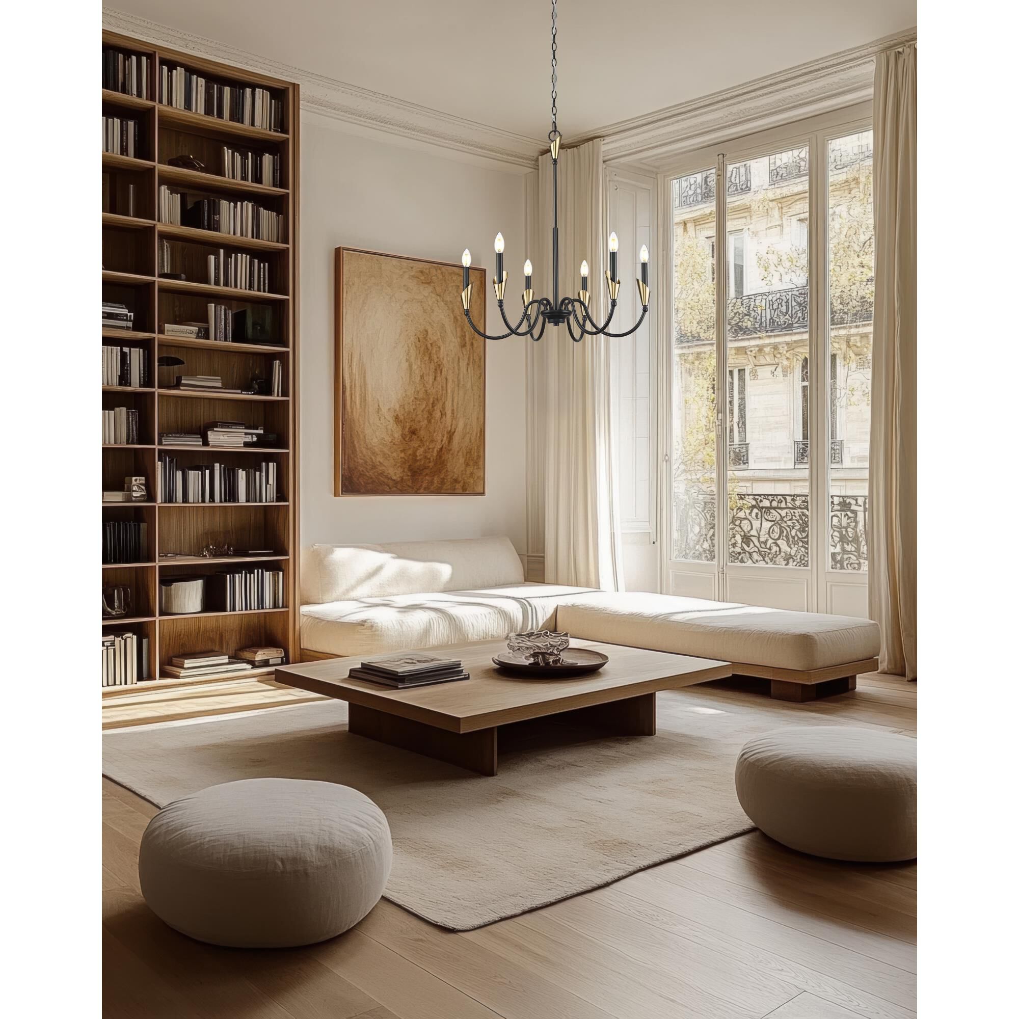 Shown in Matte Black And Modern Gold finish and White glass and White shade