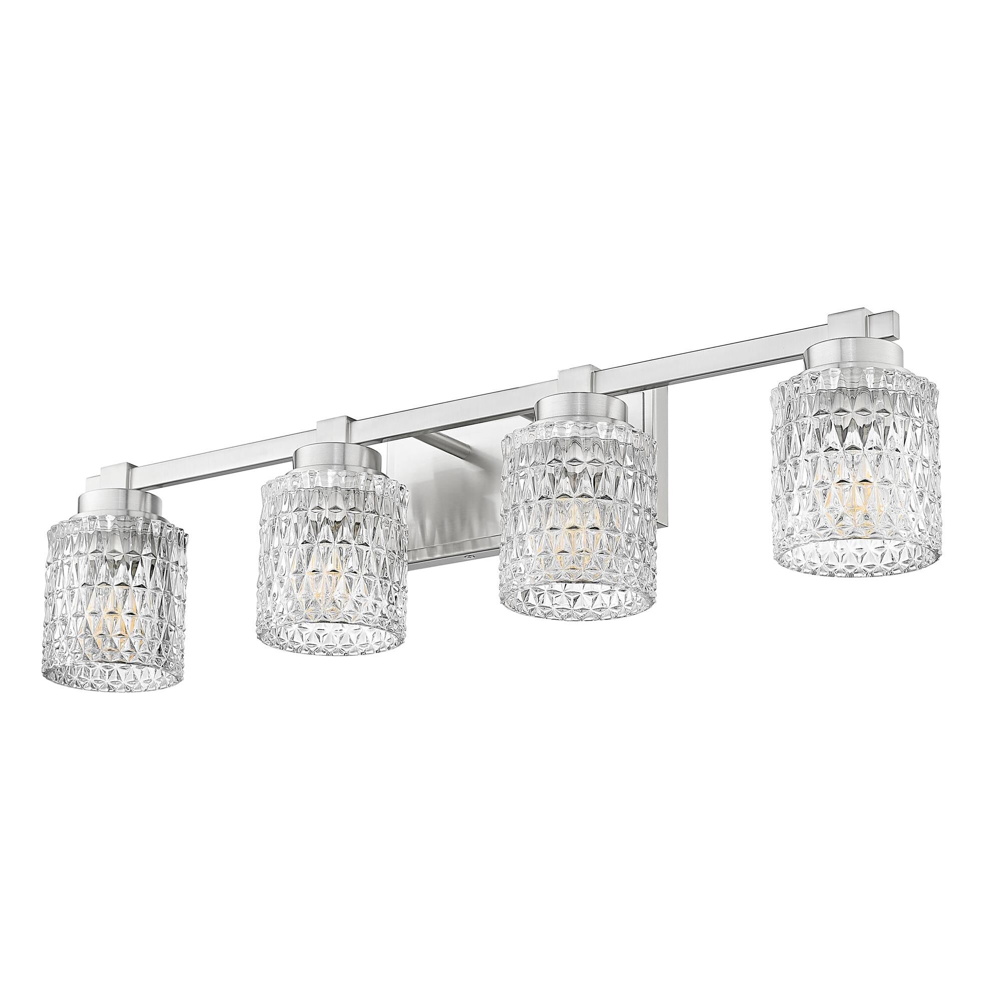 Shown in Brushed Nickel finish and Clear Diamond glass