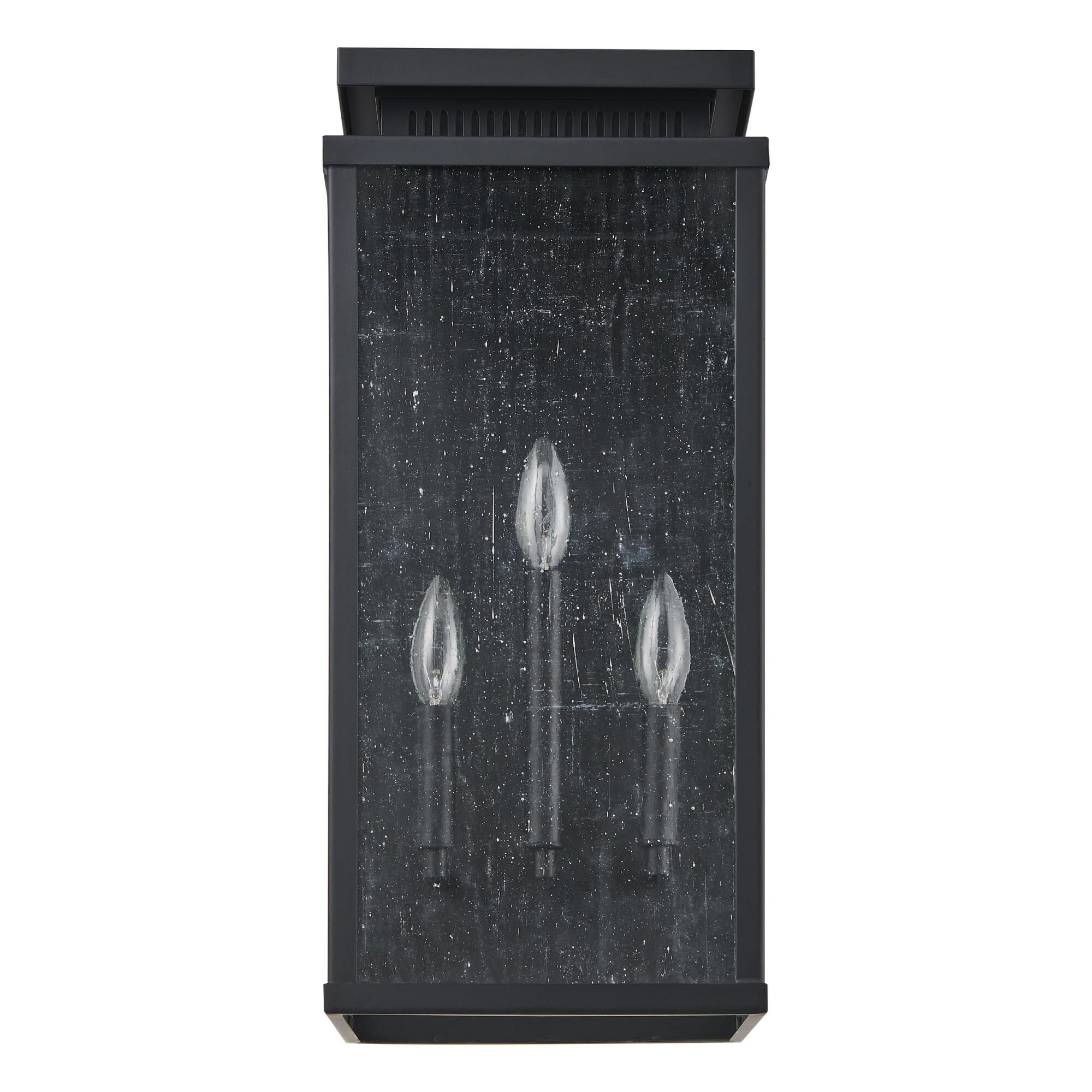 Shown in Matte Black finish and Clear Antique glass