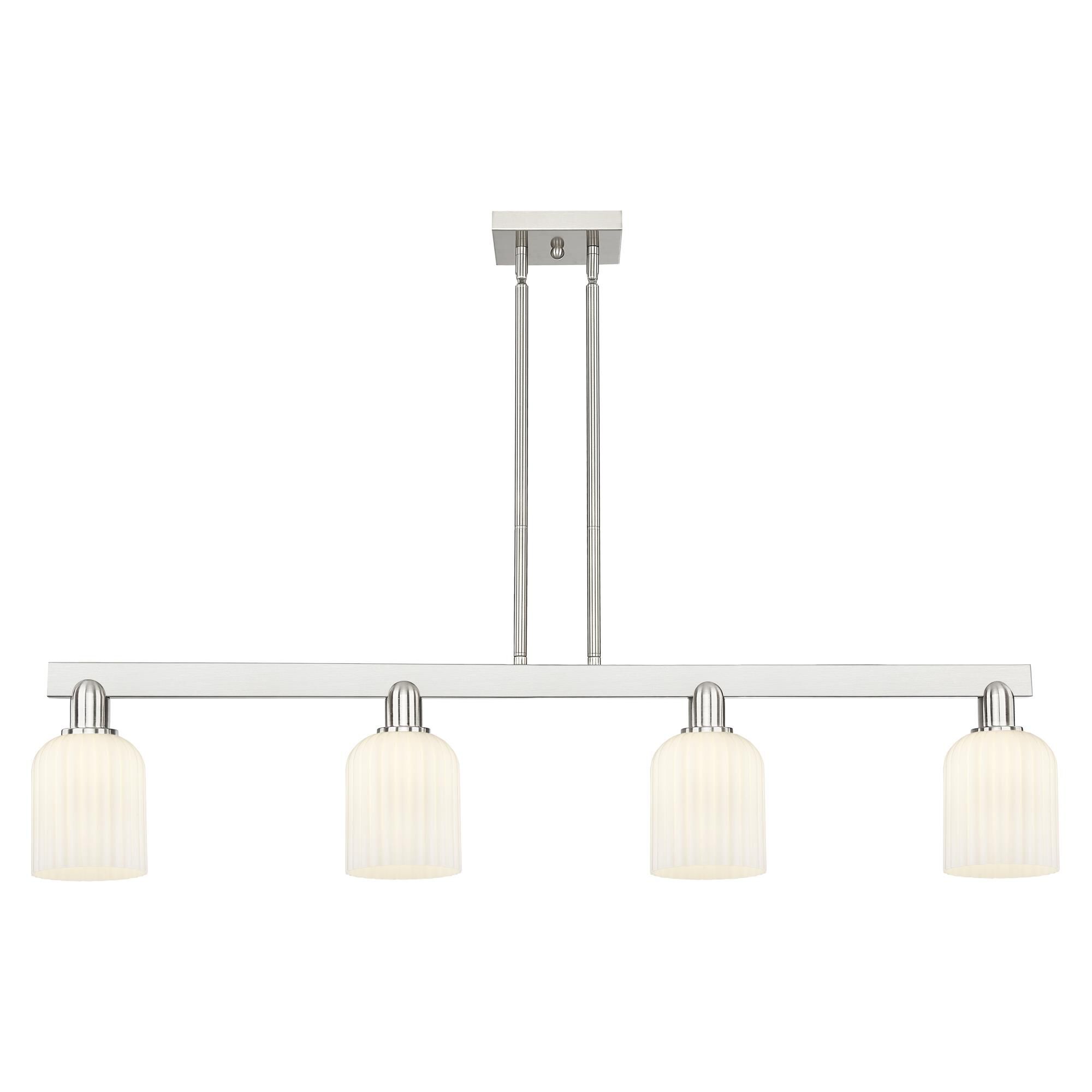 Shown in Brushed Satin Nickel finish and Gloss White glass