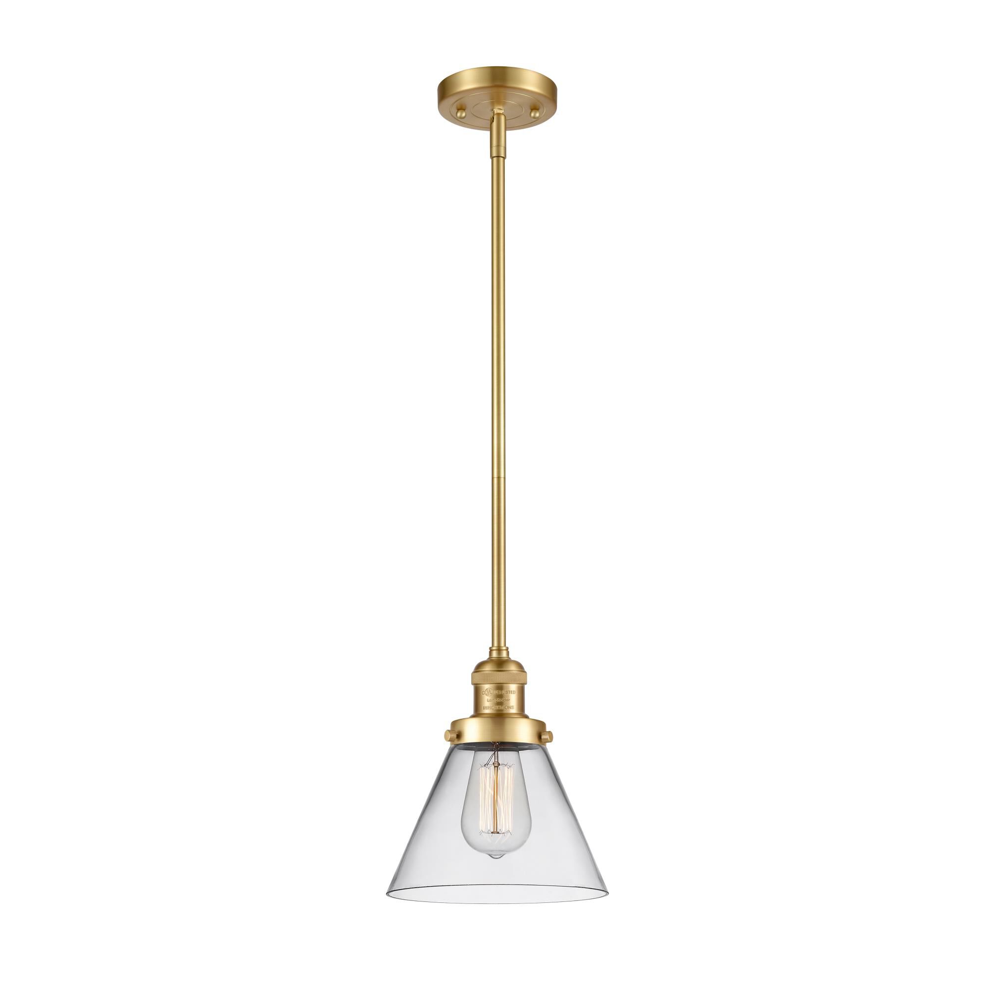 Shown in Satin Gold finish and Clear Large Cone glass