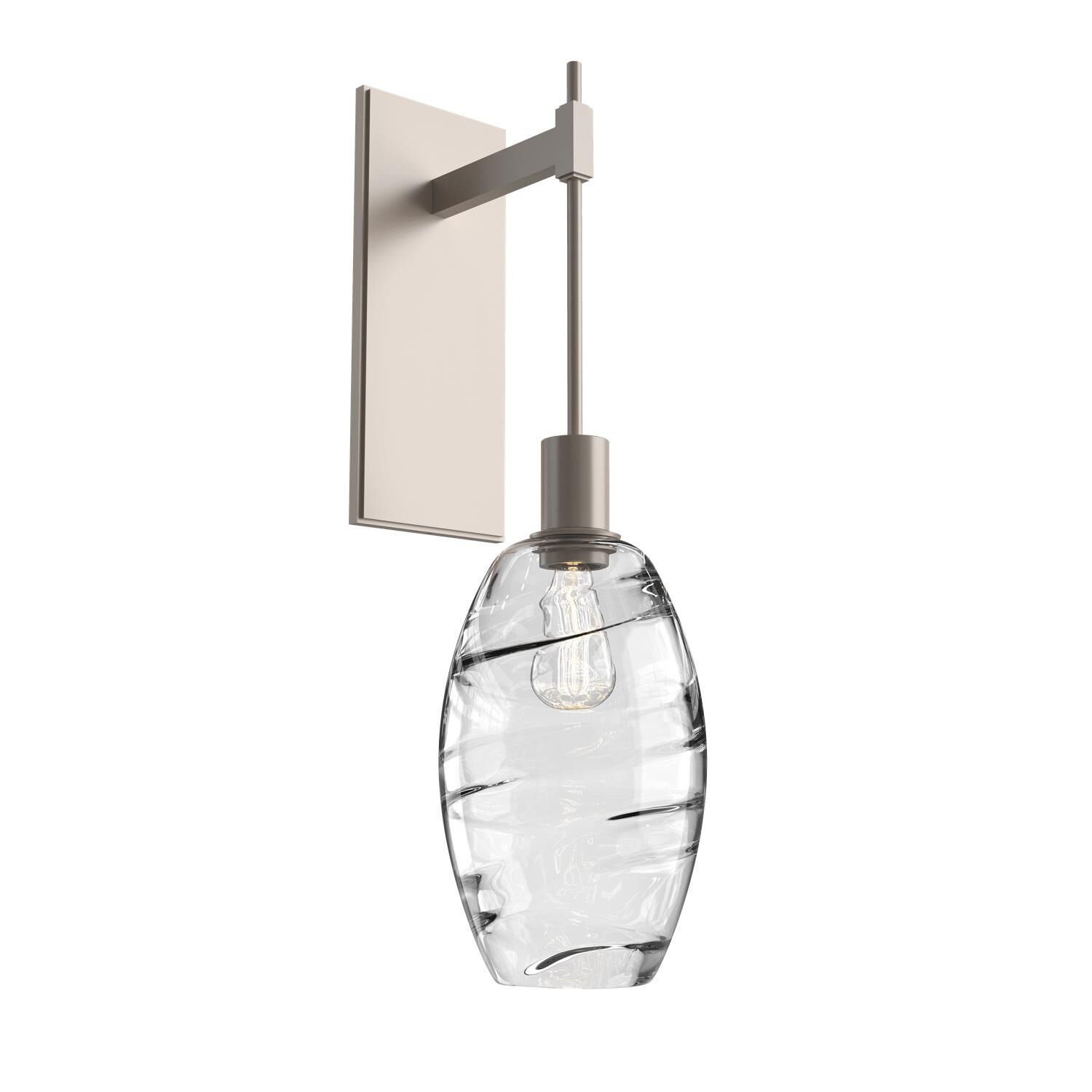 Shown in Metallic Beige Silver finish and Optic Blown Clear glass