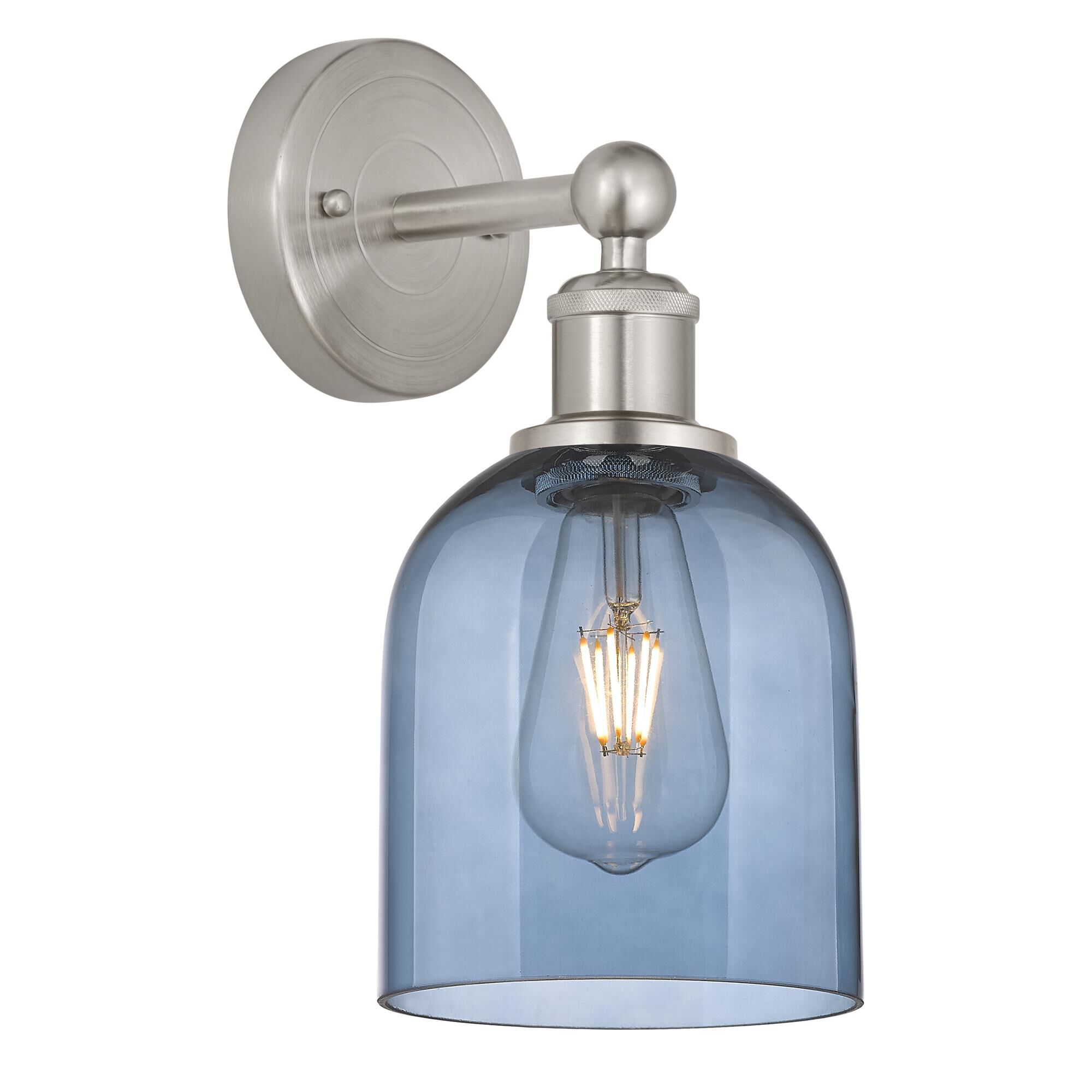 Shown in Brushed Satin Nickel finish and Princess Blue glass