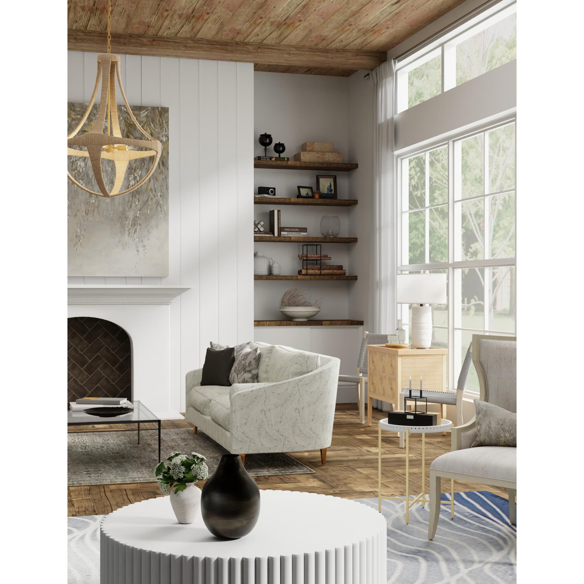 Shown in White finish and Light Natural Linen shade