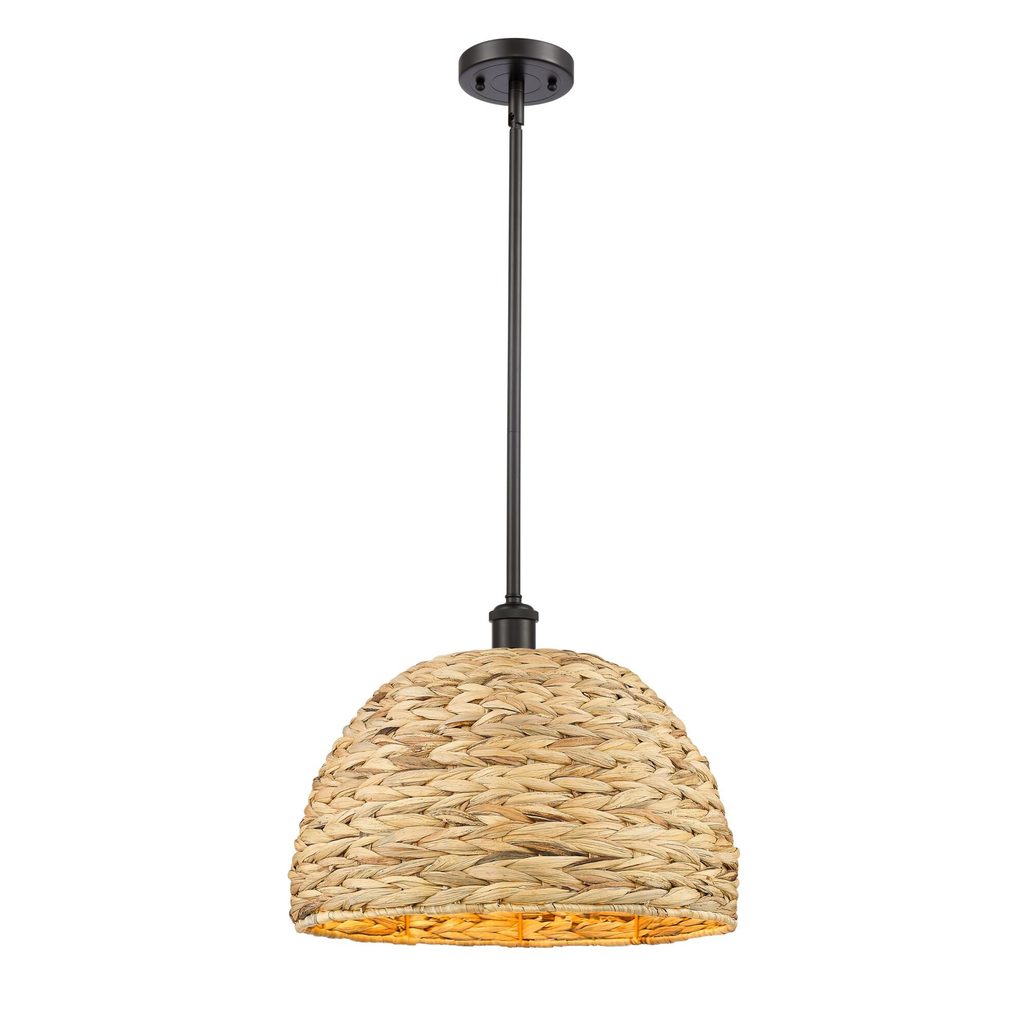 Shown in Oiled Brass finish and Natural Rattan Rattan shade