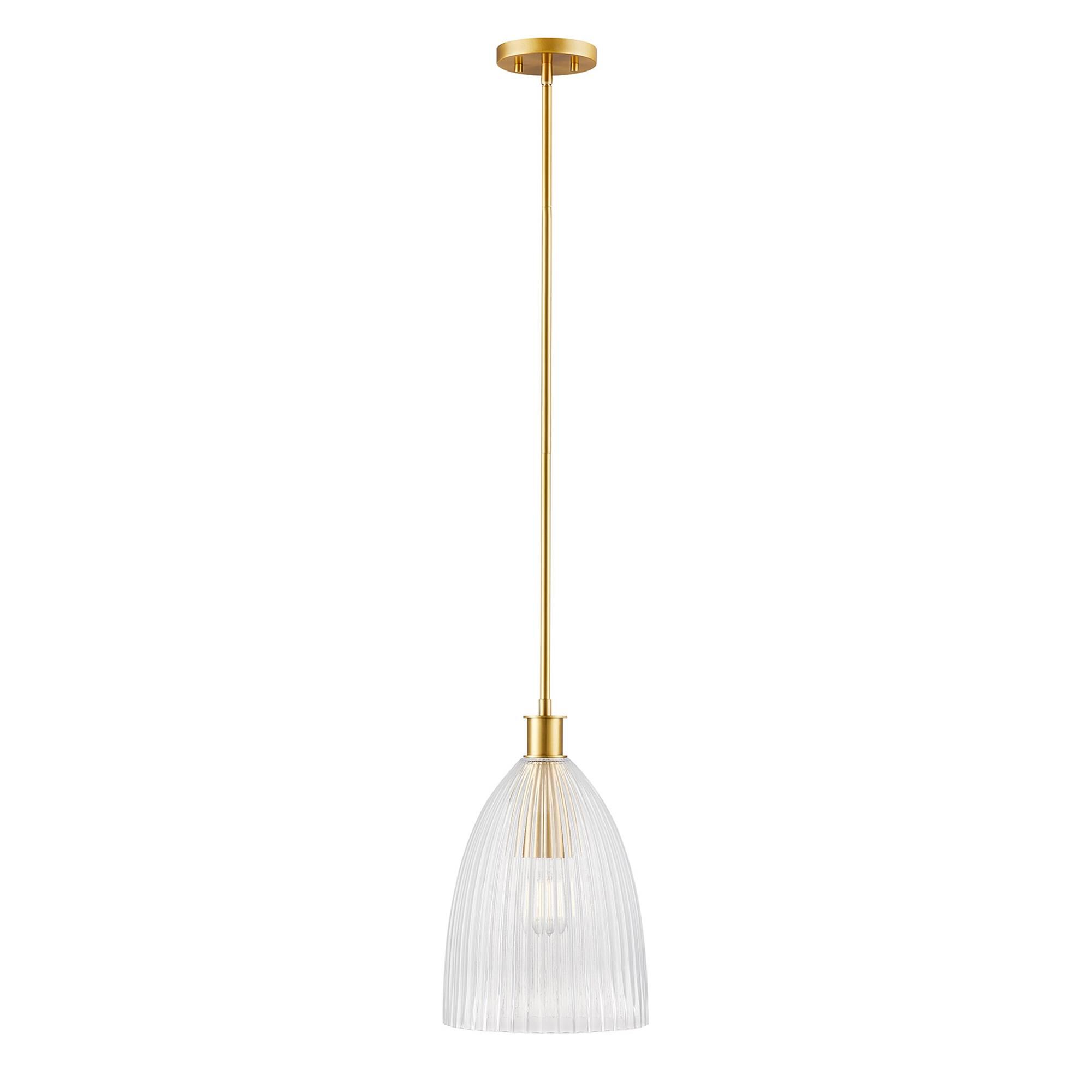 Shown in Natural Brass finish and Clear Pleated glass