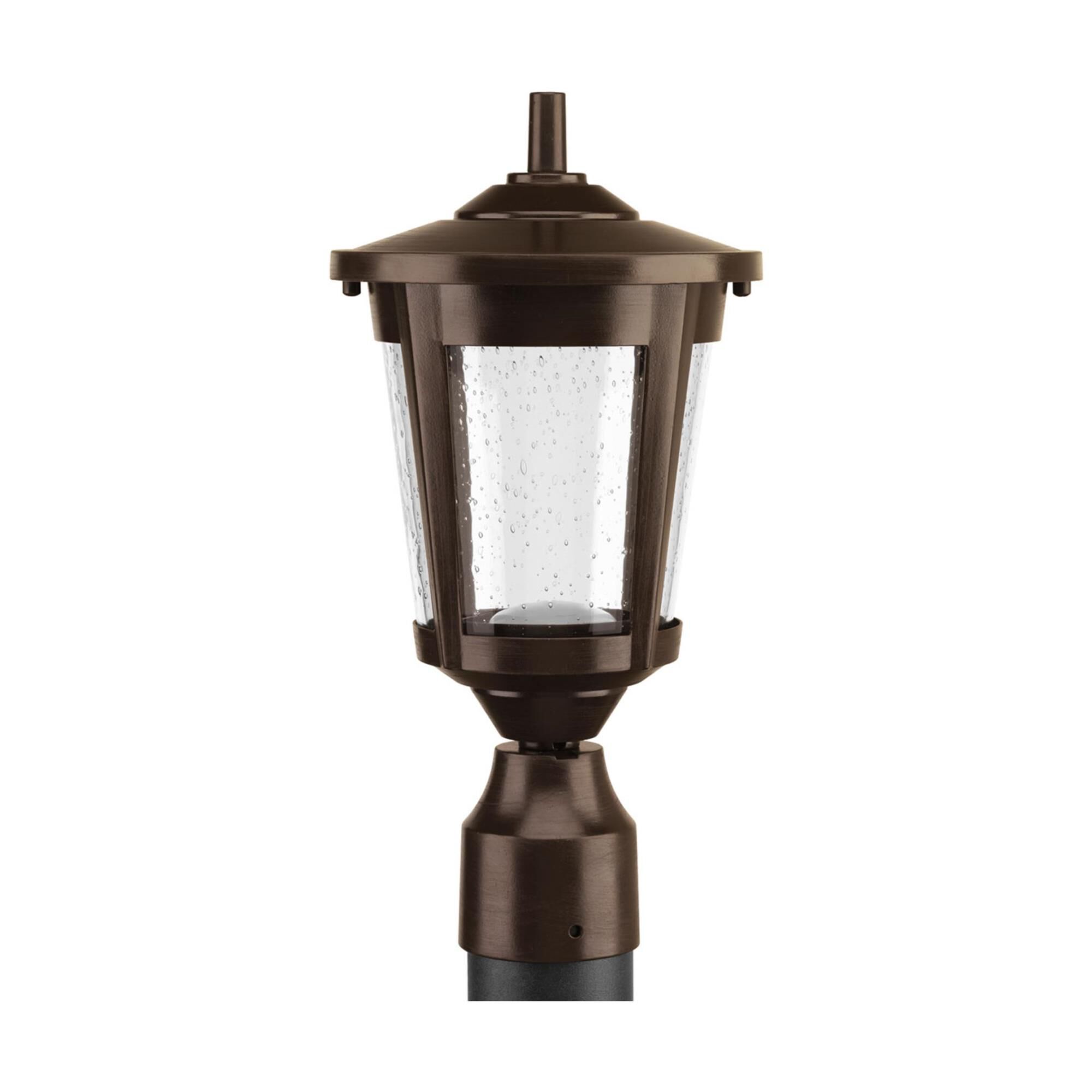 Shown in Antique Bronze finish and Clear Seeded glass