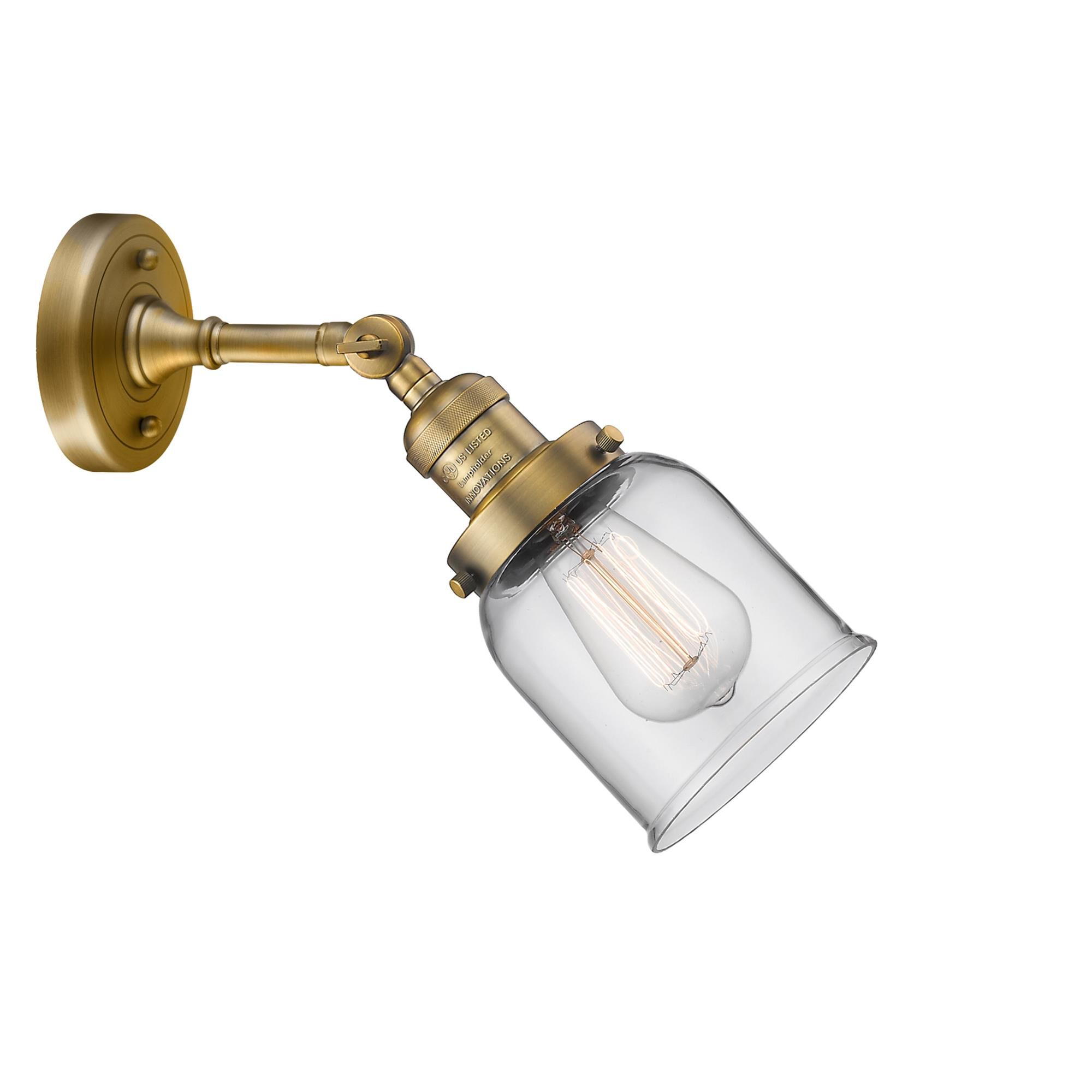 Shown in Brushed Brass finish and Clear glass and None accent