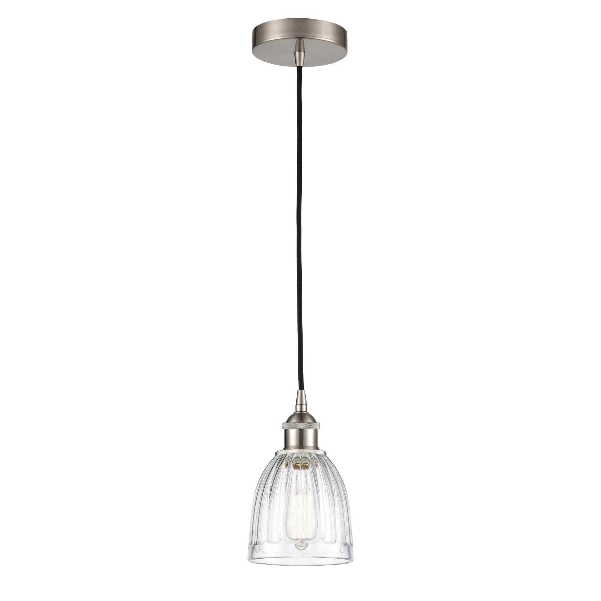 Shown in Brushed Satin Nickel finish and Clear glass