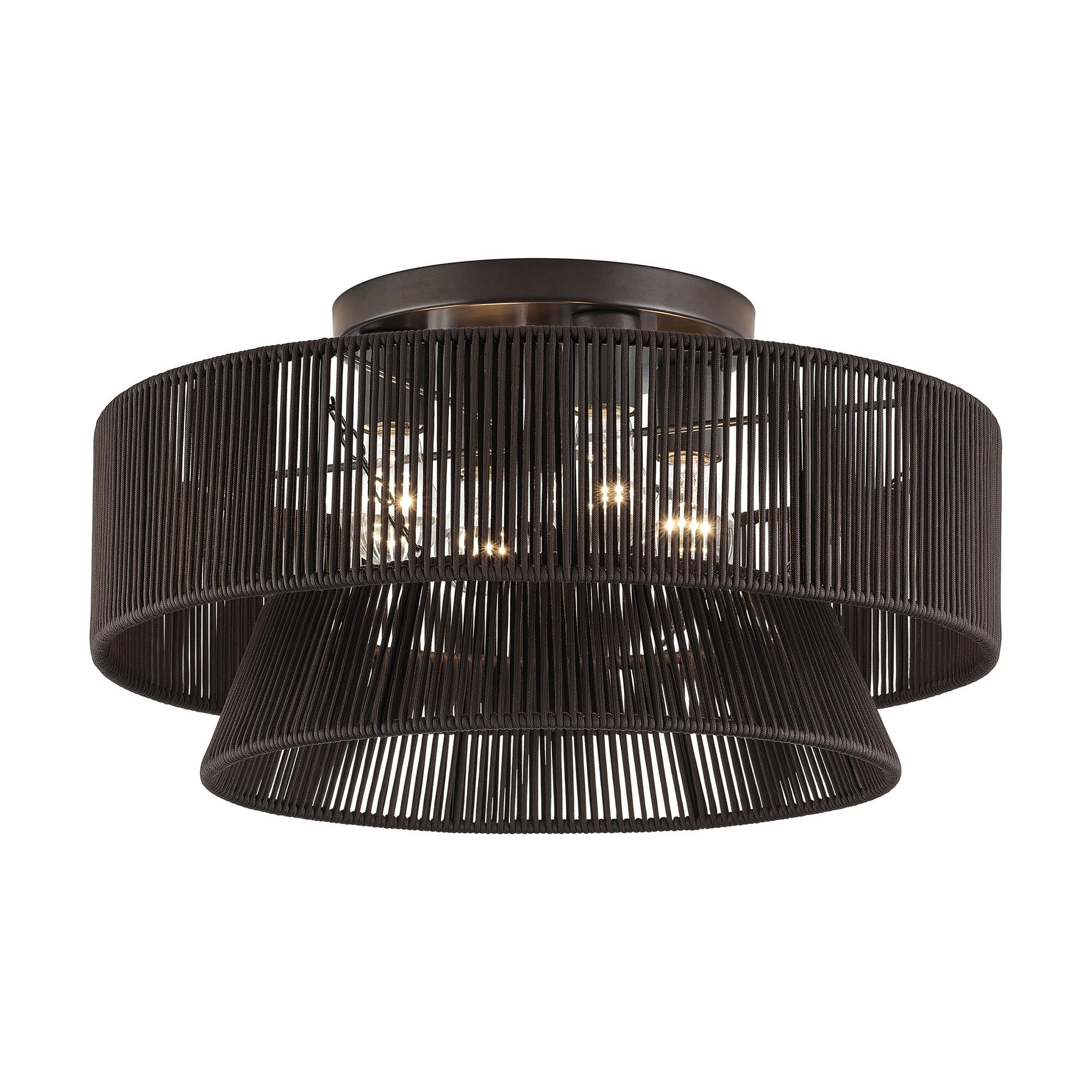 Shown in English Bronze finish and Hand-Woven Dark Chocolate Color Polyester Rope shade