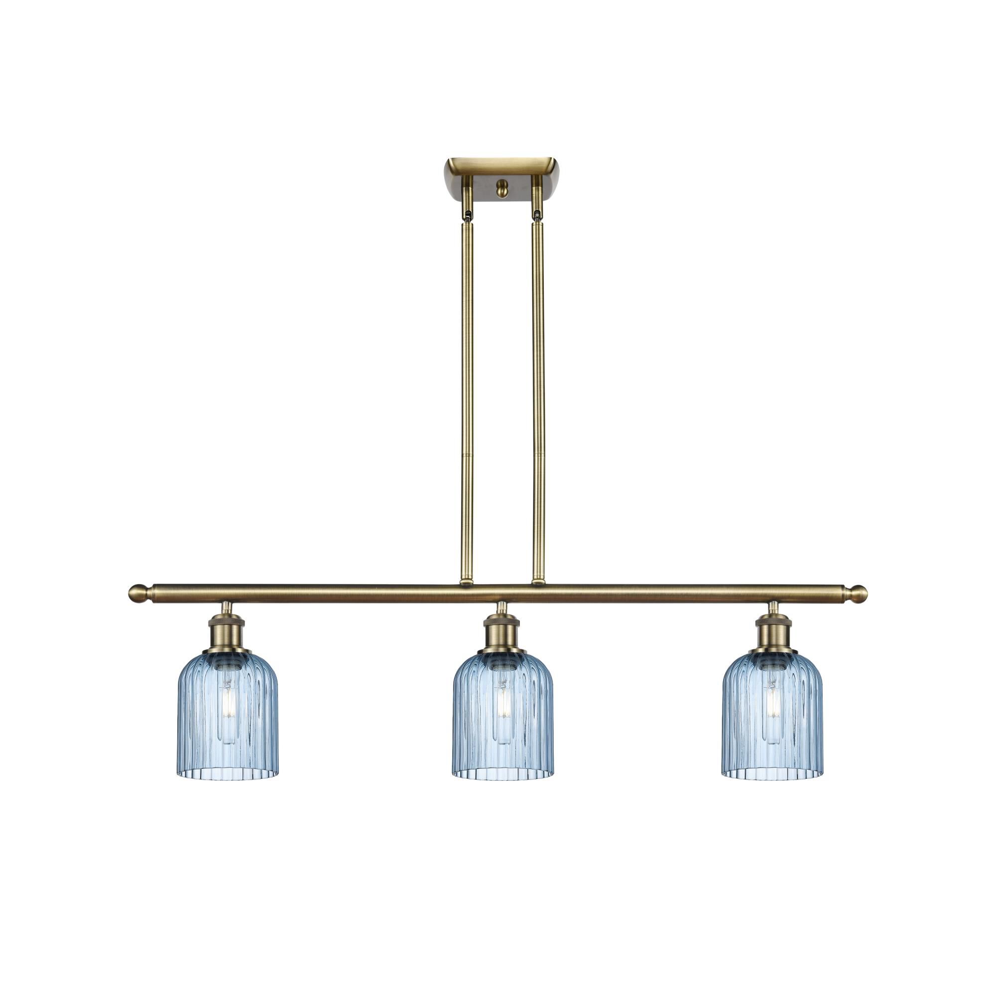 Shown in Antique Brass finish and Princess Blue shade
