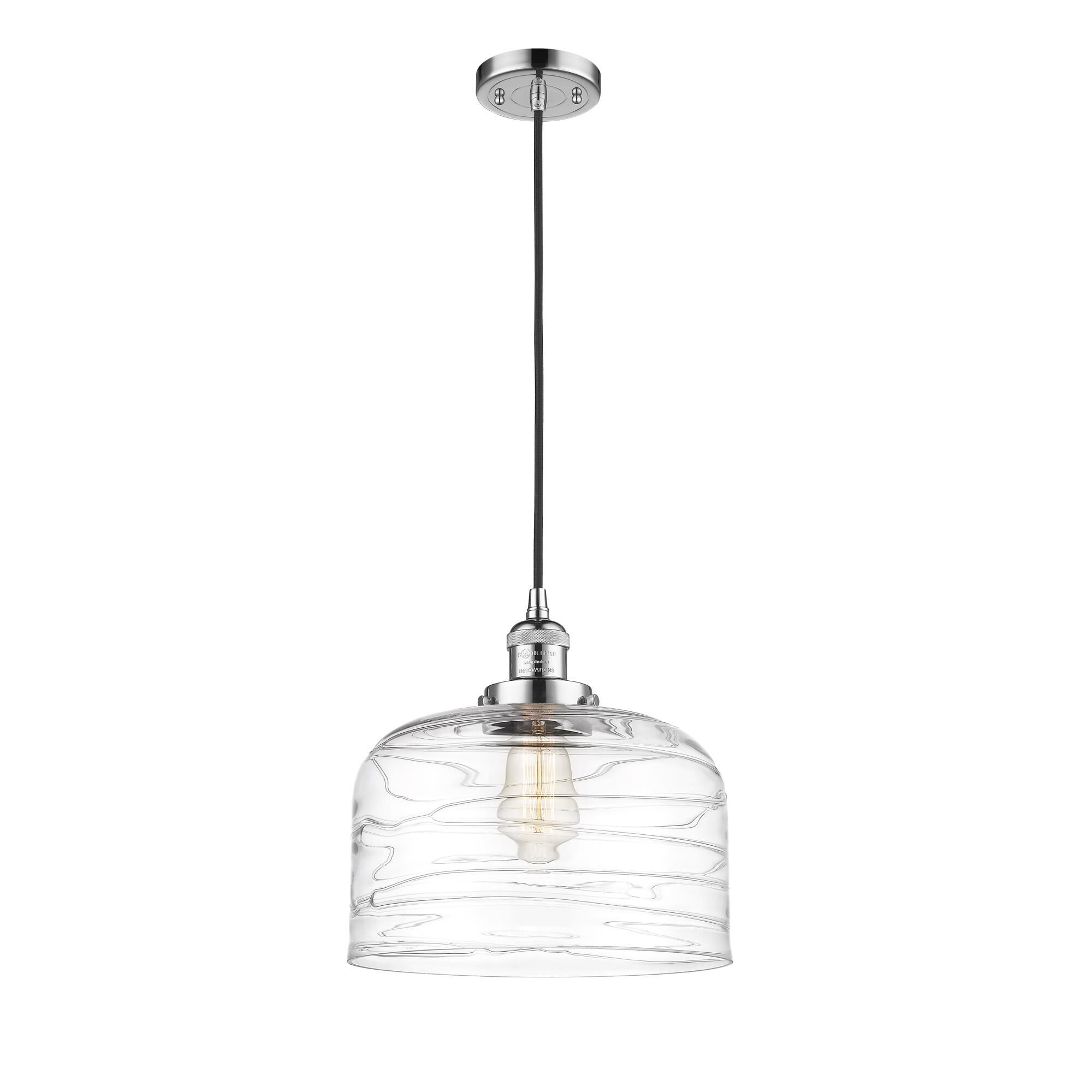 Shown in Polished Chrome finish and Clear Deco Swirl X-Large Bell glass