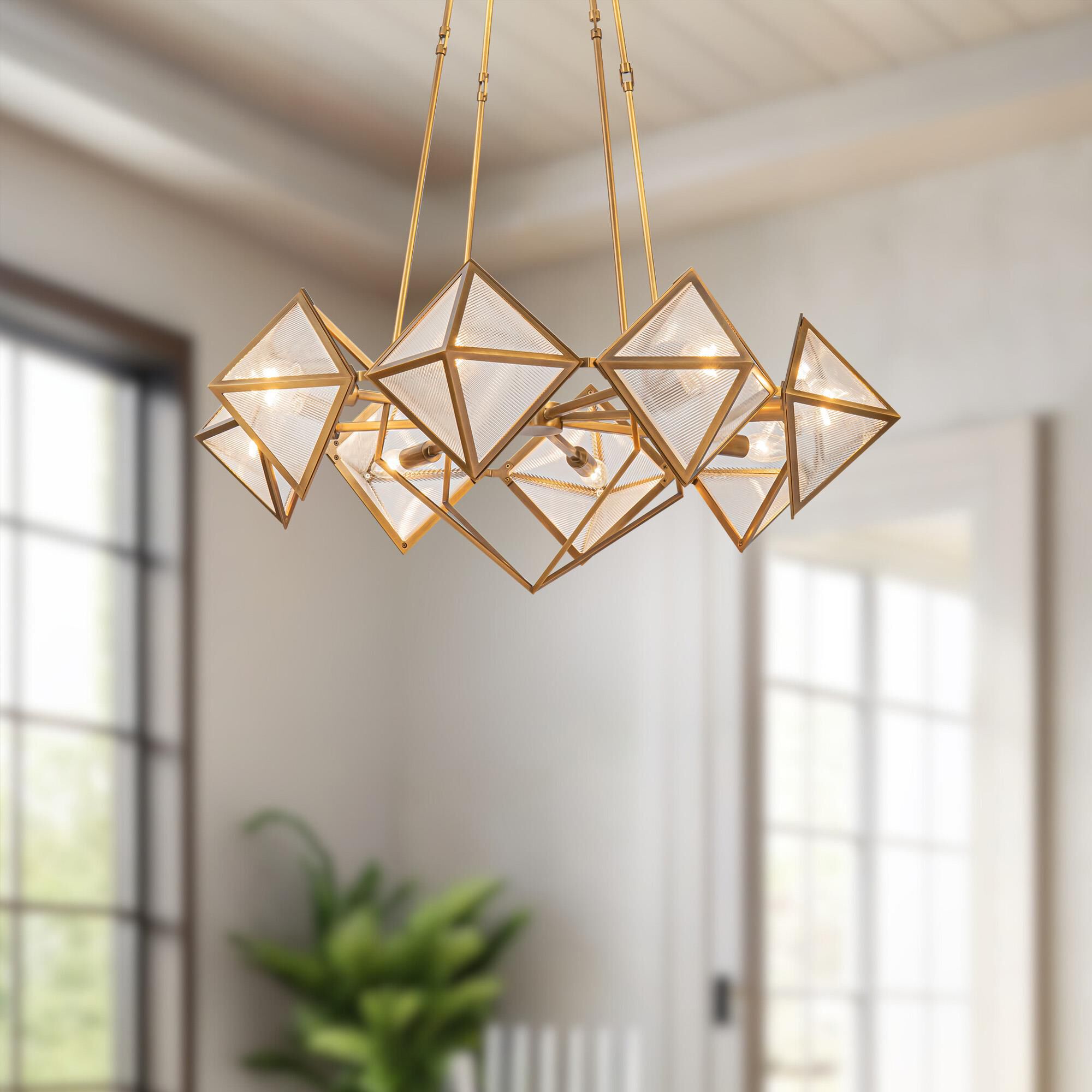 Shown in Vintage Brass finish and Clear Ribbed glass