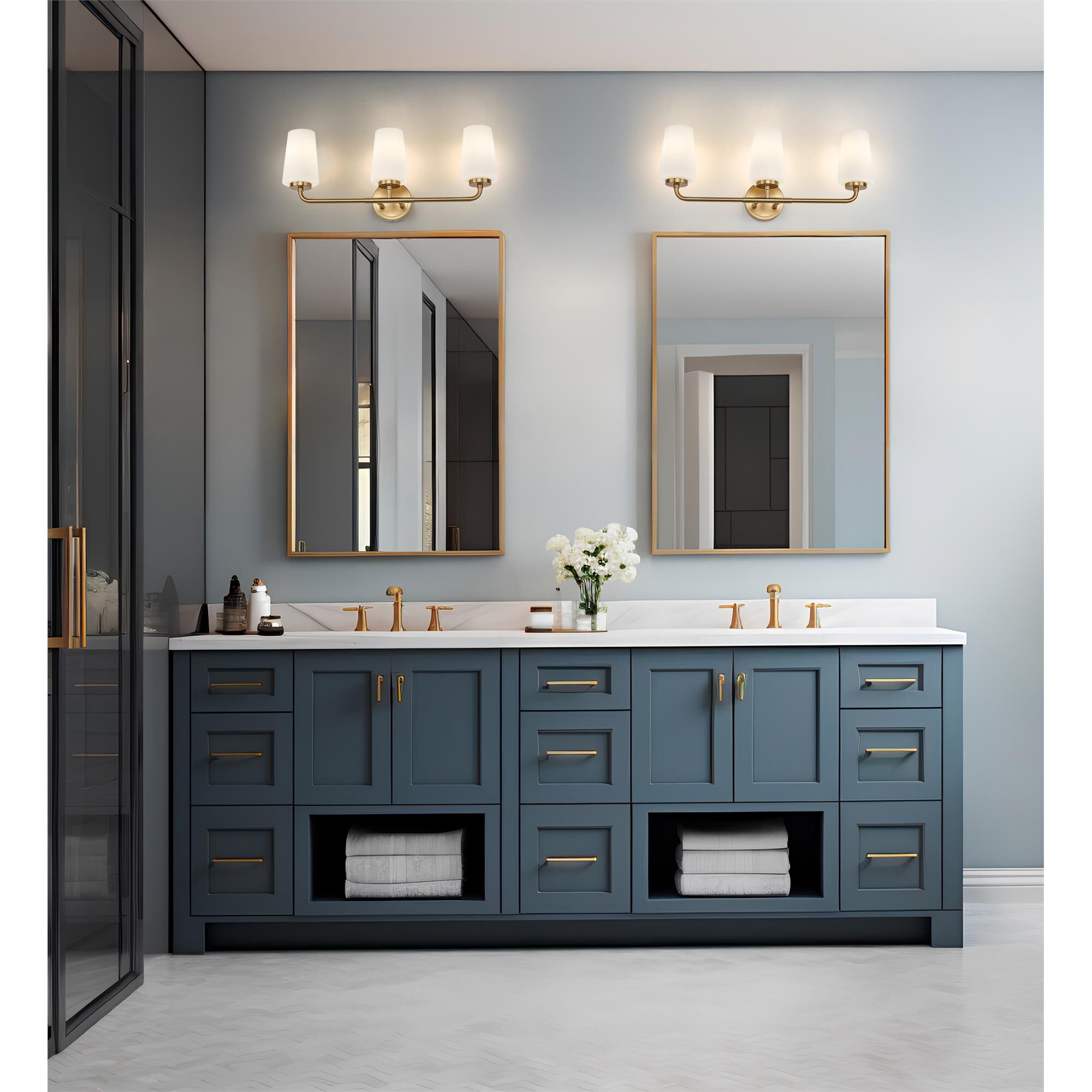 Shown in Modern Gold finish and Matte Opal glass and Matte Opal shade
