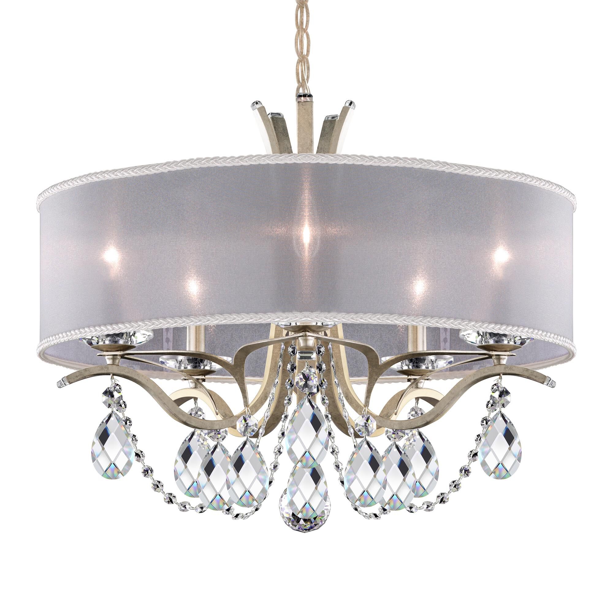 Shown in Antique Silver finish and Clear Radiance crystal and White Hardback shade